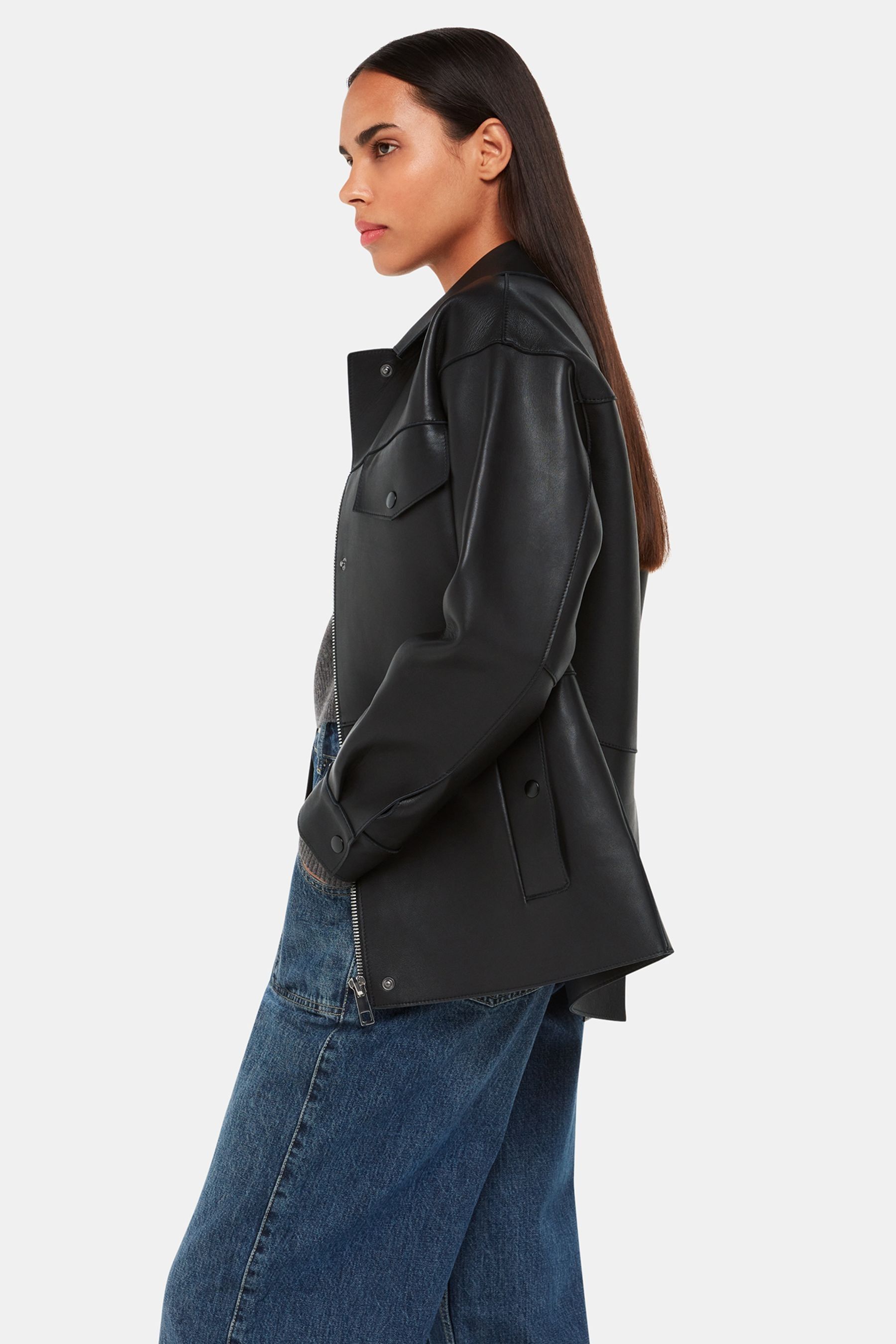 Whistles grey leather jacket on sale