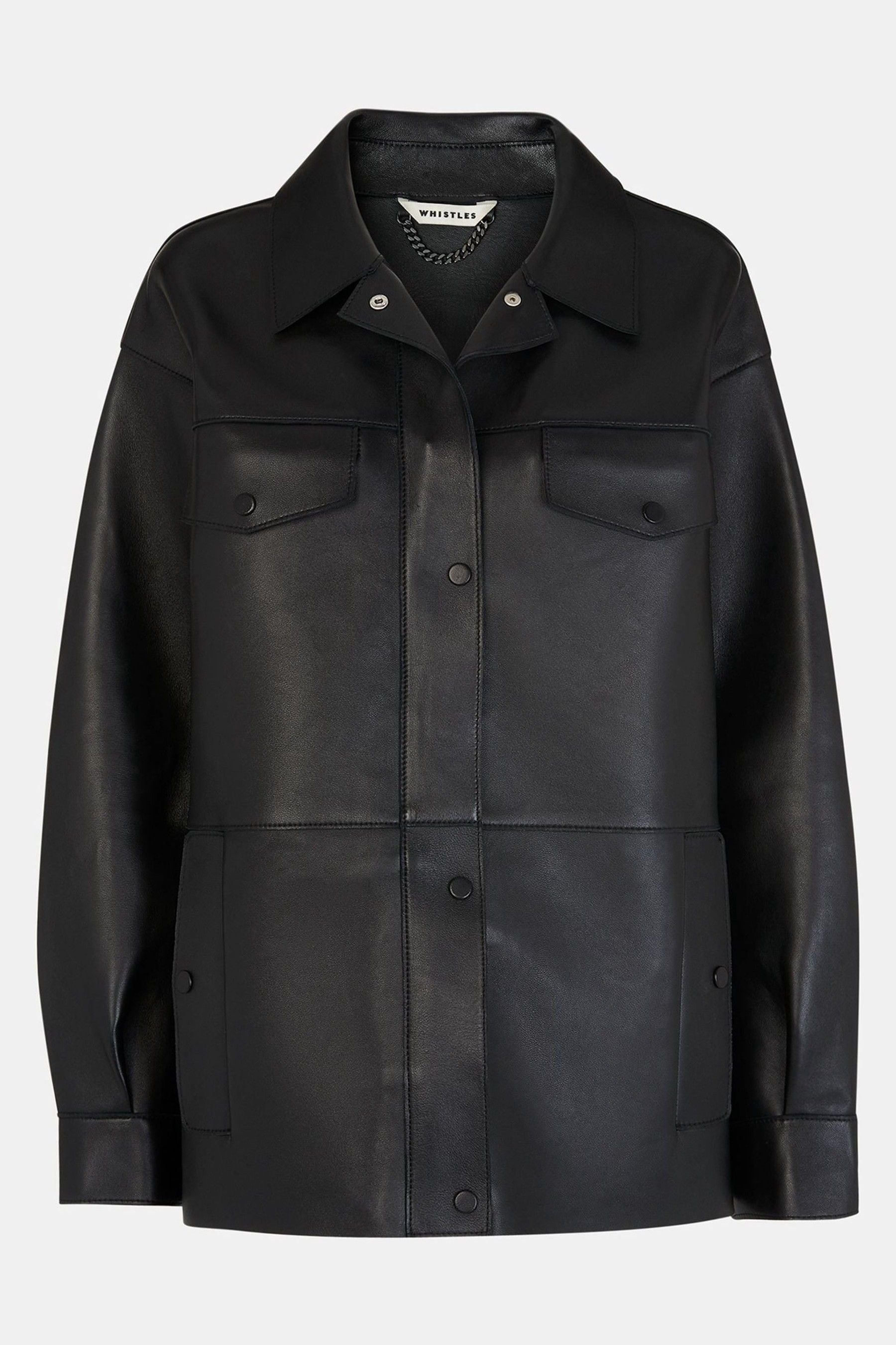 Whistles Black Clean Bonded Leather Jacket X Small Womens
