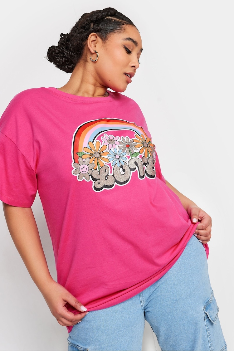 Yours Curve 100% Cotton Relaxed Drop Shoulder Rainbow Love T-Shirt - Imagen 1 de 6