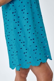 Roman Blue 100% Cotton Embroidery Detail Shift Dress - Image 5 of 5