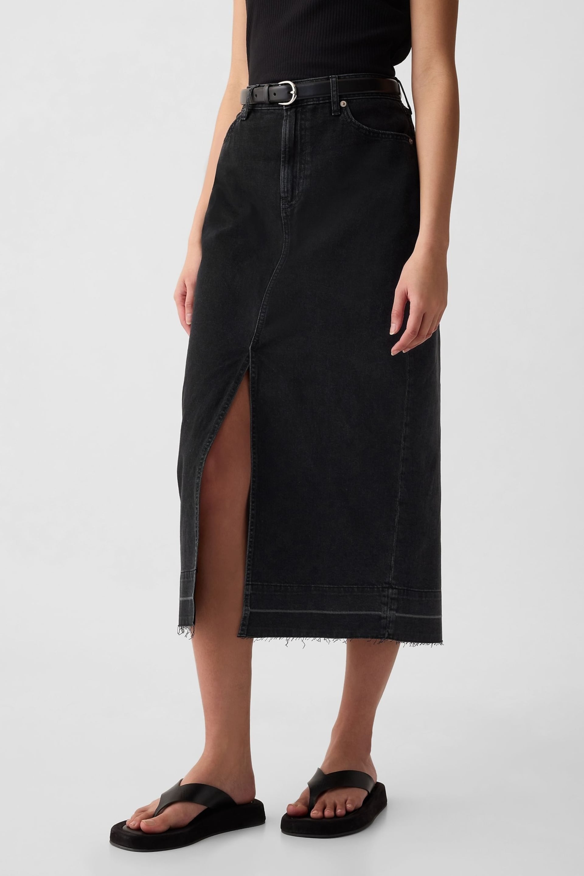 Gap Black Denim Midi Skirt - Image 1 of 5