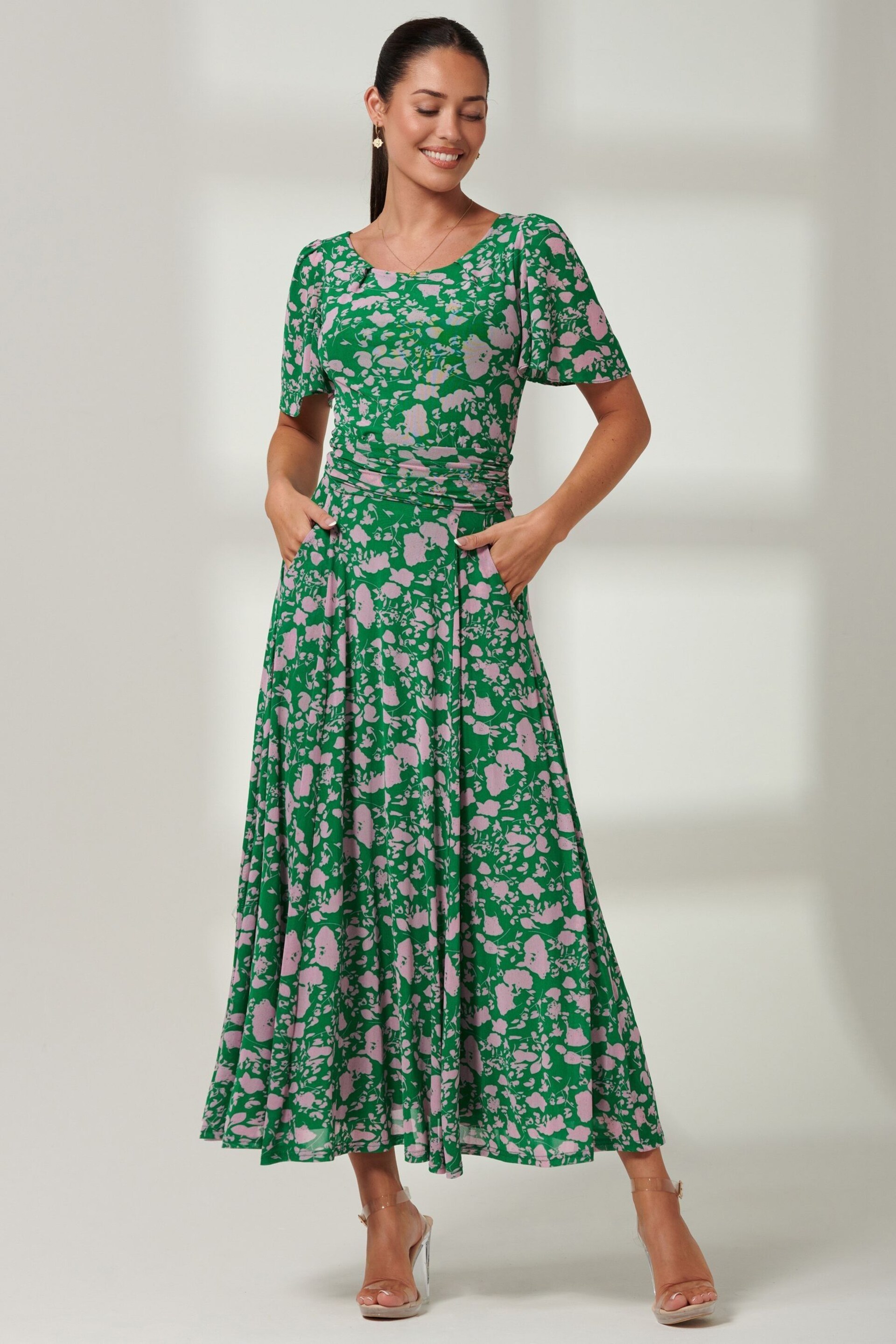 Jolie Moi Green Paityn Angel Sleeve Mesh Maxi Dress - Image 4 of 6