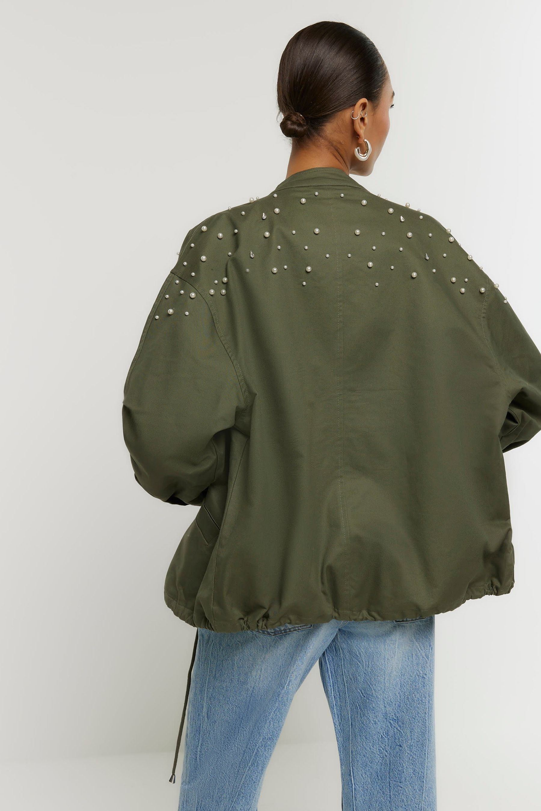 River island khaki bomber jacket outlet