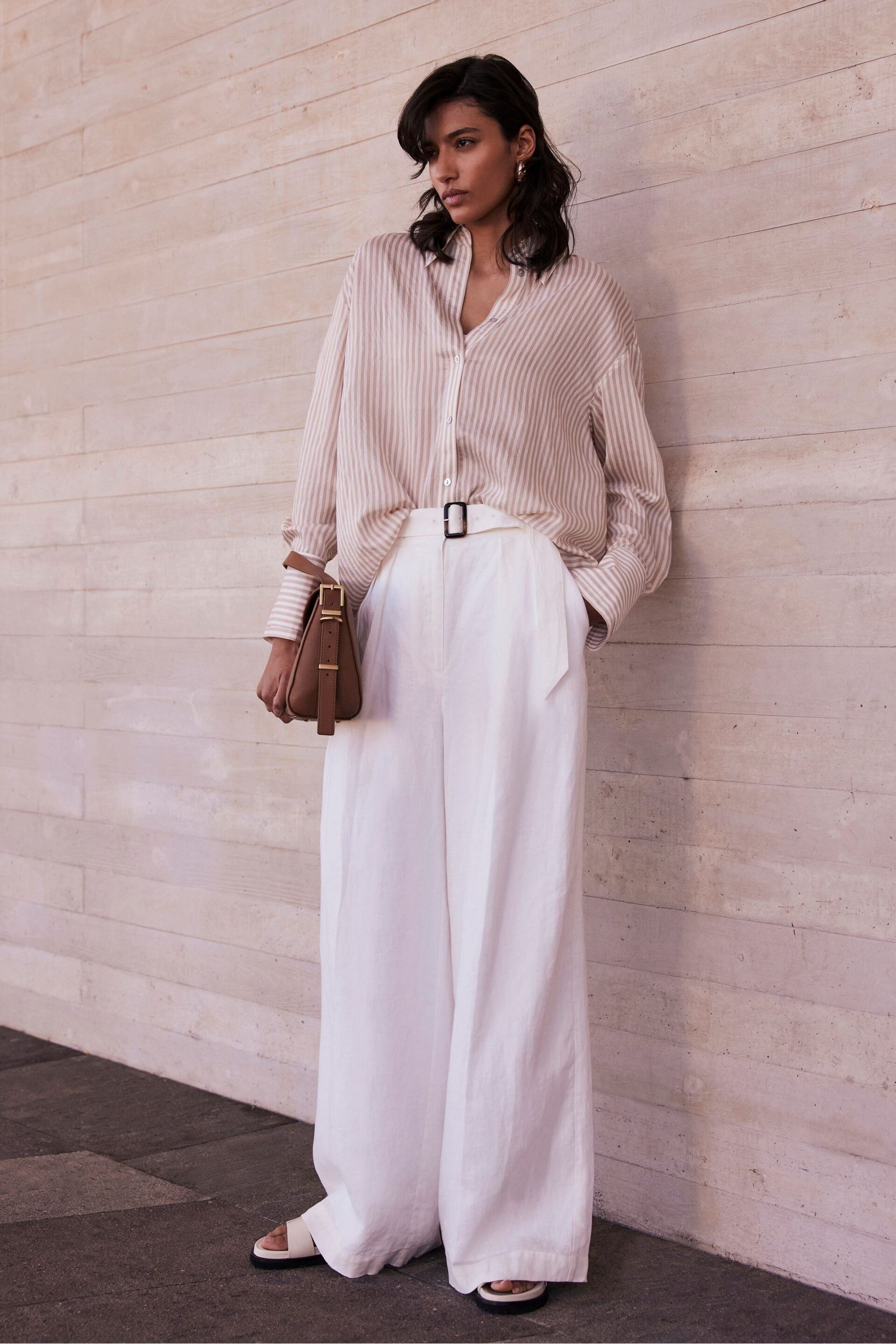 Mint Velvet White Linen Belt Wide Trousers - Image 2 of 4