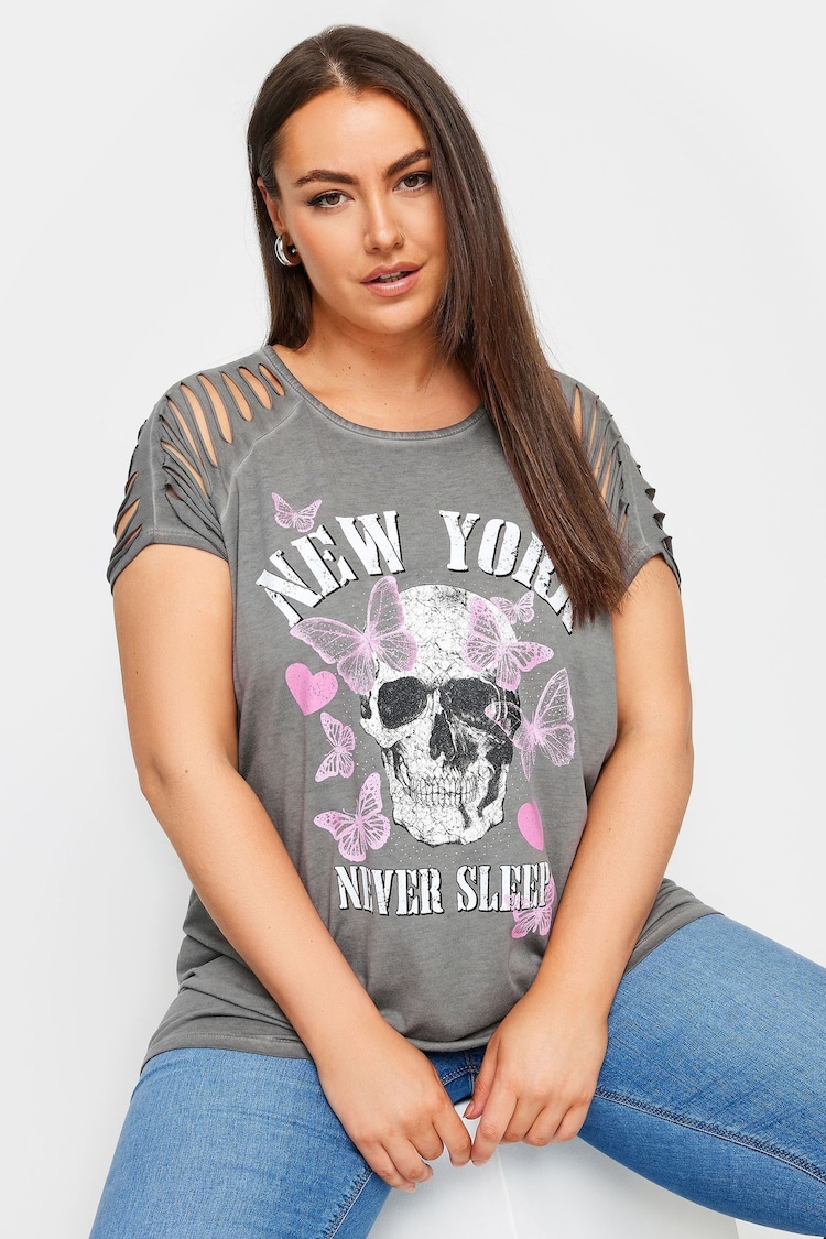 Yours Curve Grey Skull Print Top - Image 1 of 5