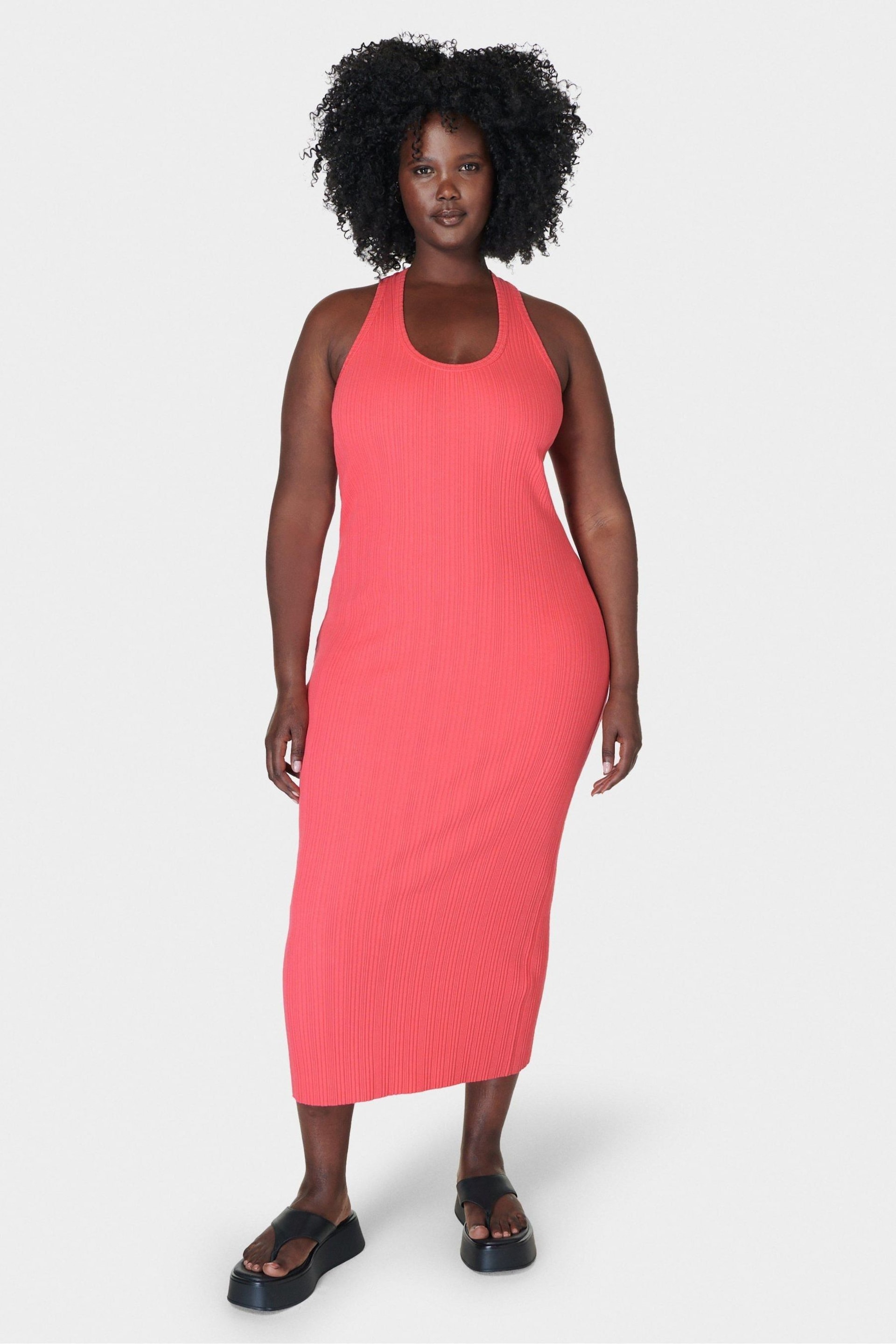 Sweaty Betty Coral Pink Resort Rib Tank Dress - Image 3 of 6