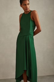 Reiss Green Micah Satin Drape Tuck Midi Dress - Image 3 of 5