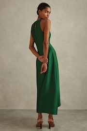 Reiss Green Micah Satin Drape Tuck Midi Dress - Image 4 of 5