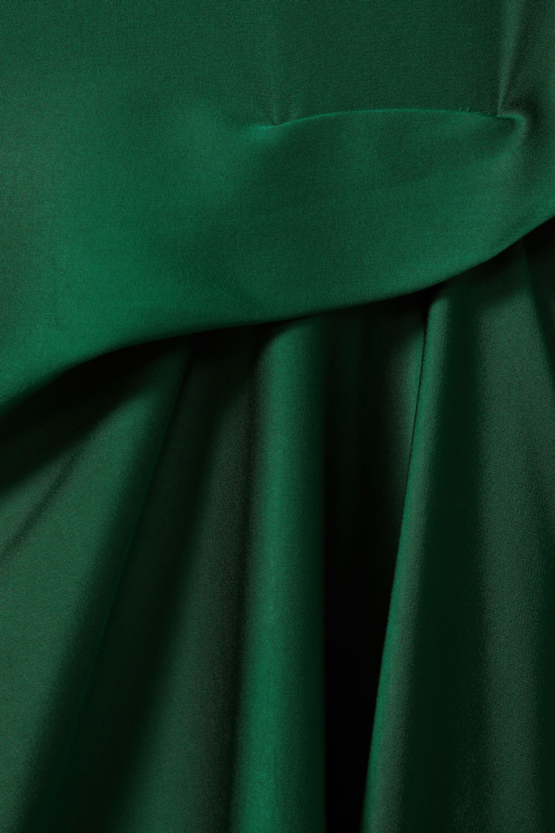 Reiss Green Micah Satin Drape Tuck Midi Dress - Image 5 of 5