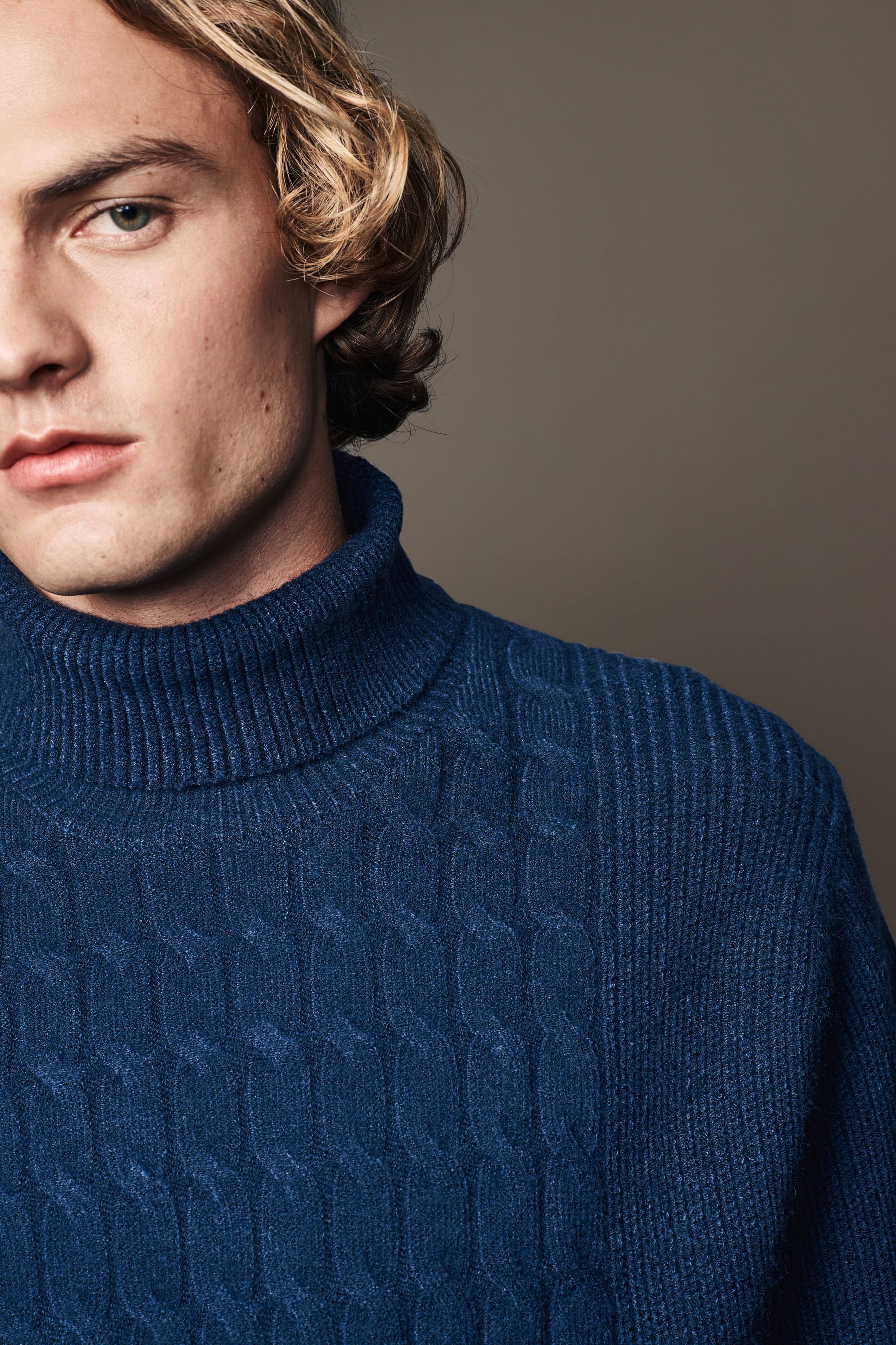 Buy Navy Blue Regular Fit Cable Knit Roll Neck Jumper from Next Australia