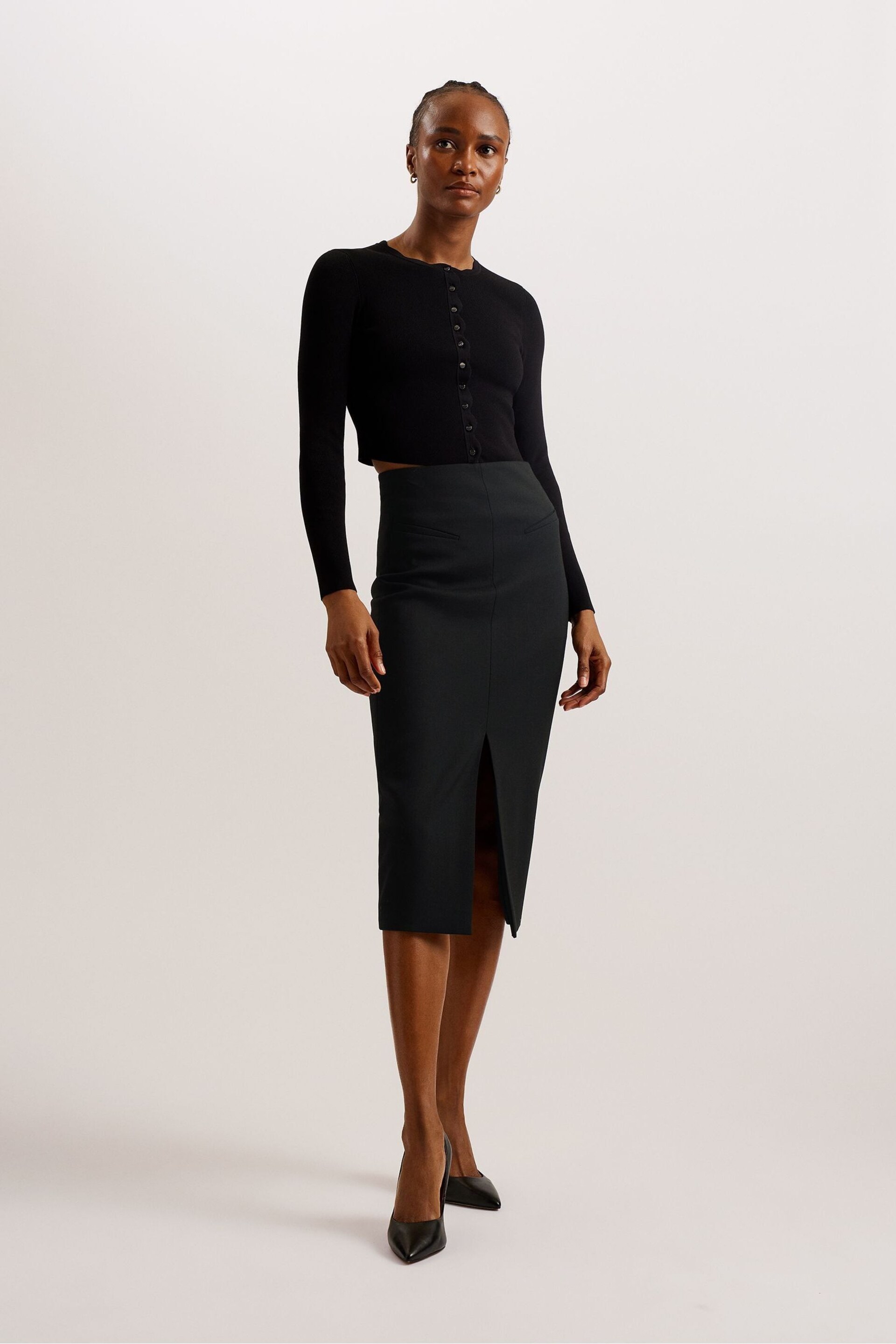 Ted Baker Black Manabus Tailored Midi Skirt With Front Split - Image 1 of 5