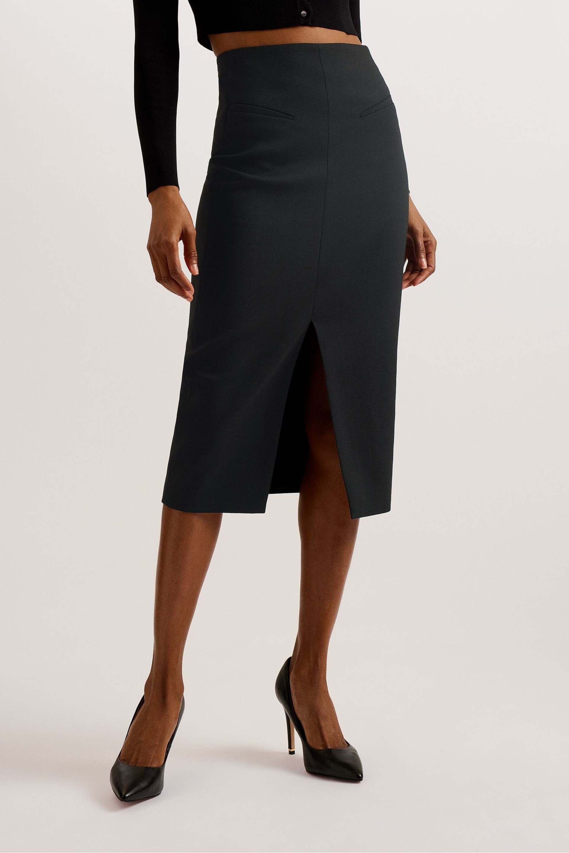 Ted Baker Black Manabus Tailored Midi Skirt With Front Split - Image 2 of 5