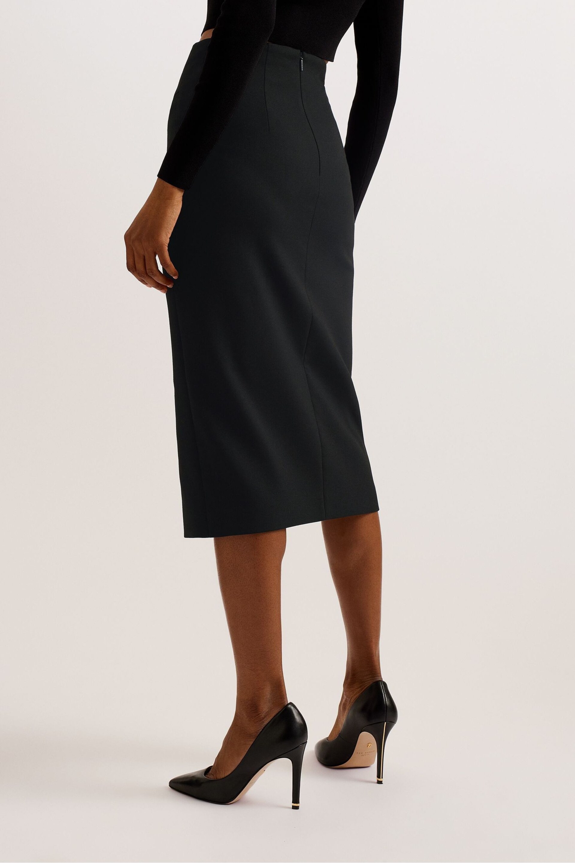 Ted Baker Black Manabus Tailored Midi Skirt With Front Split - Image 3 of 5