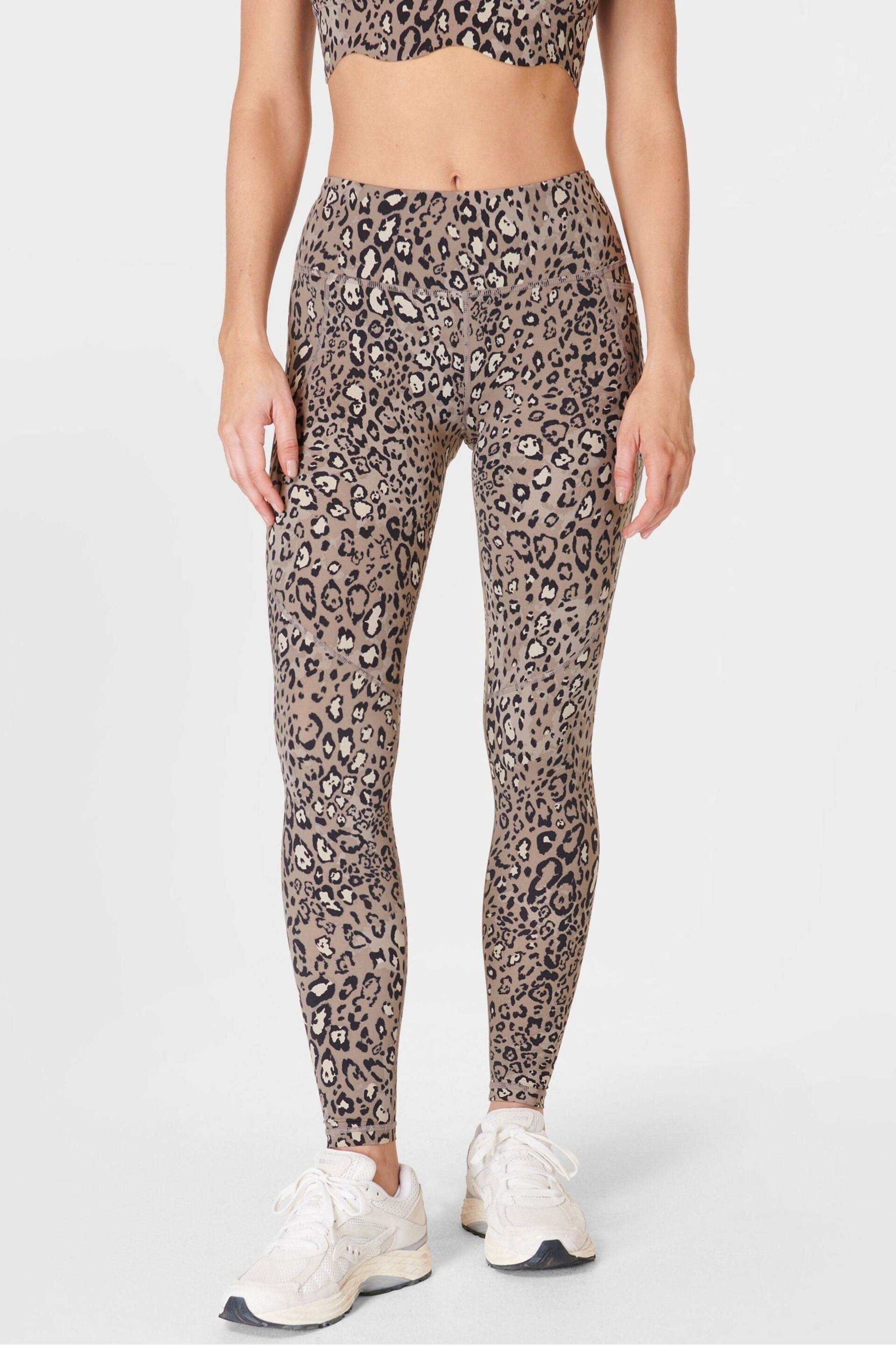 Sweaty Betty Brown Luxe Leopard Print Full Length Power Workout Leggings - Image 1 of 9