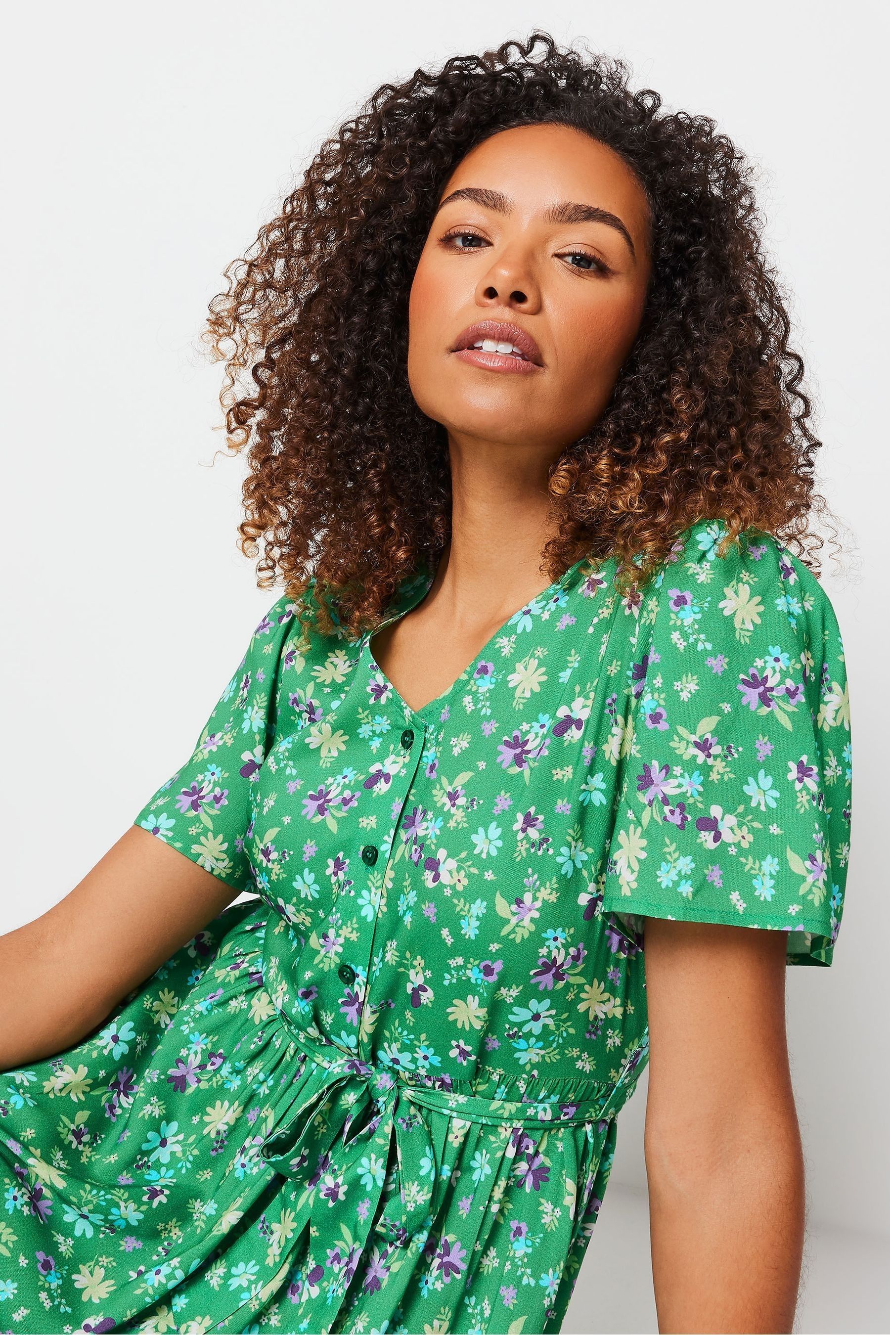 Buy M Co Green Floral Print Tie Waist Short Sleeve Maxi Dress from Next Ireland
