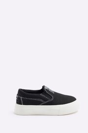 River Island Black Boys Canvas Slip-Ons Trainers - Image 1 of 4