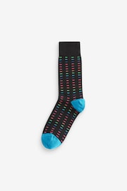 Black Colour Pop Stripe Geo 7 Pack Mens Cotton Rich Socks - Image 3 of 9