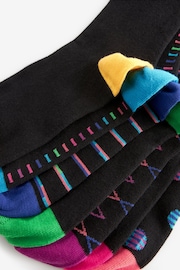 Black Colour Pop Stripe Geo 7 Pack Mens Cotton Rich Socks - Image 9 of 9