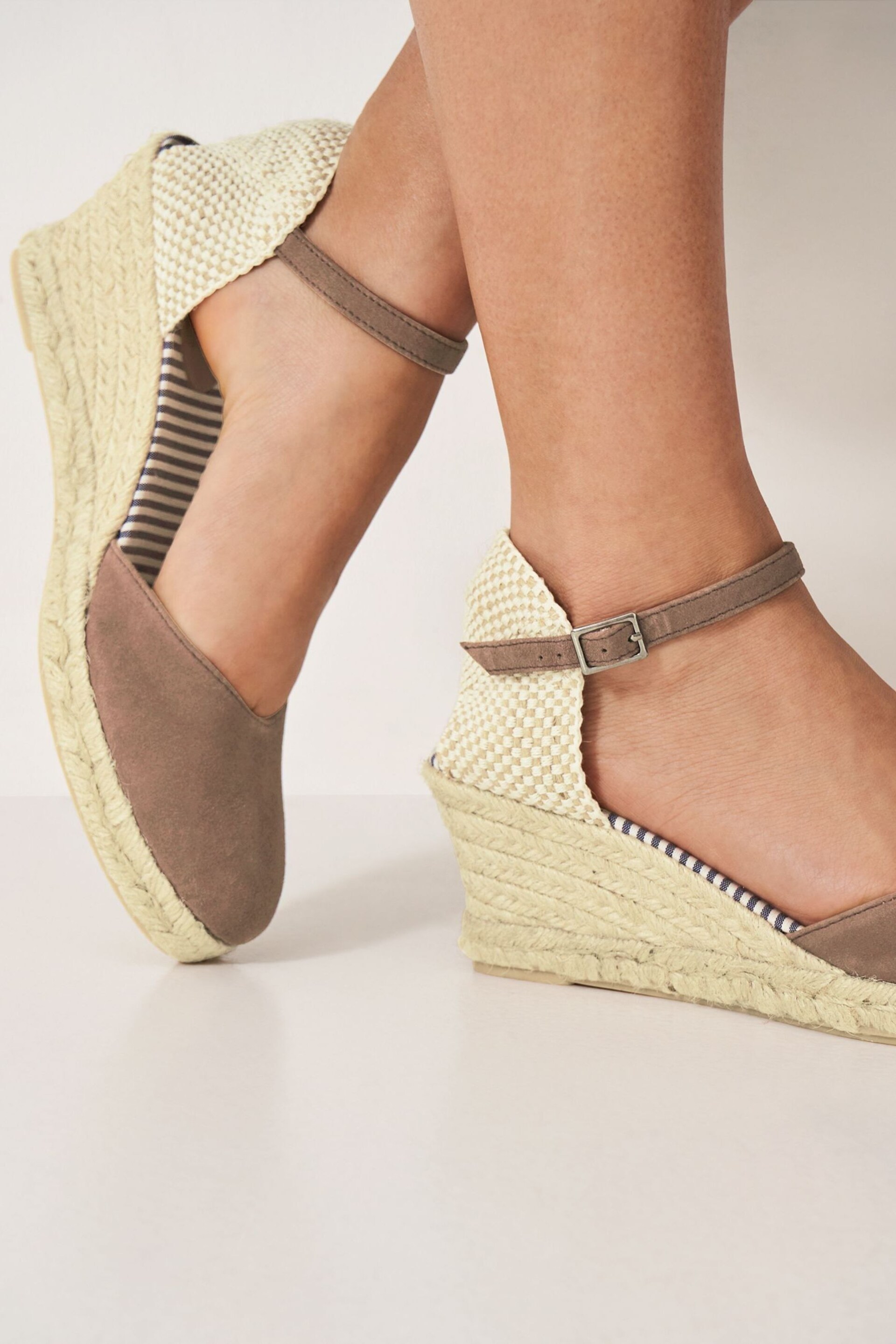 Crew Clothing Leather Jute Wedge Heel Espadrilles - Image 2 of 5