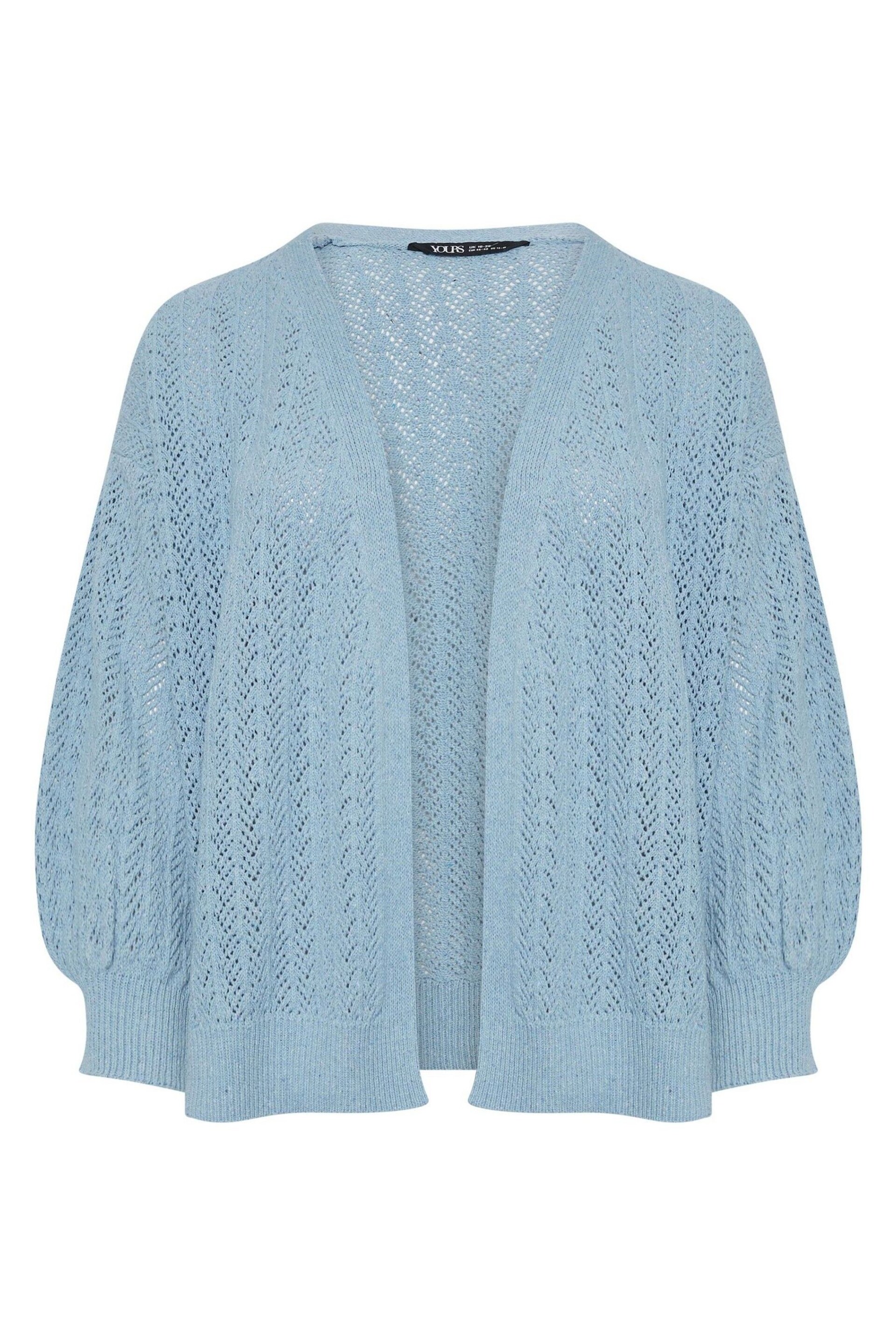 Yours Curve Blue Pointelle Balloon Sleeve Jumper - Image 5 of 5