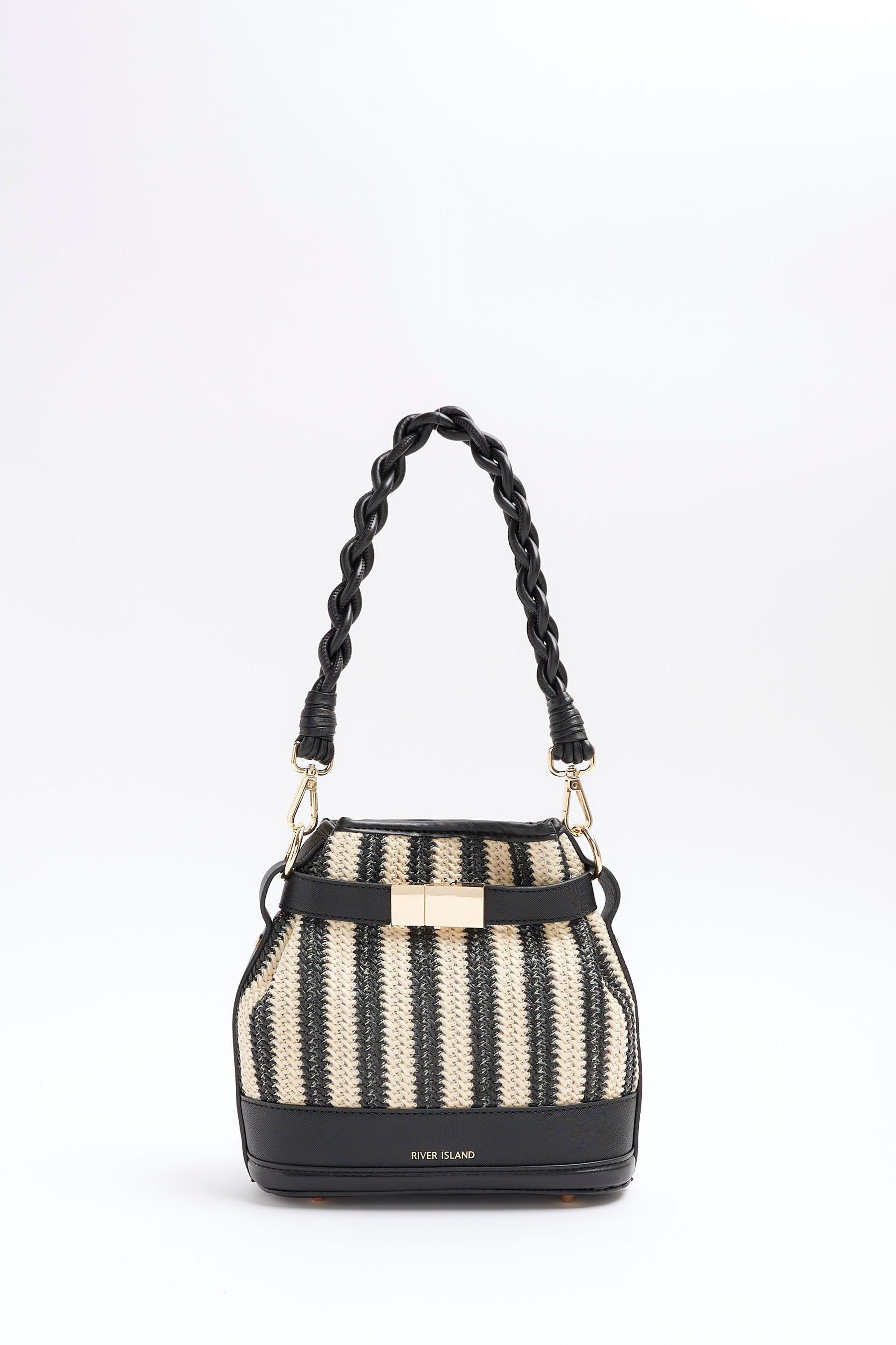 Buy River Island Black Small Stripe Raffia Bucket Bag from Next Luxembourg