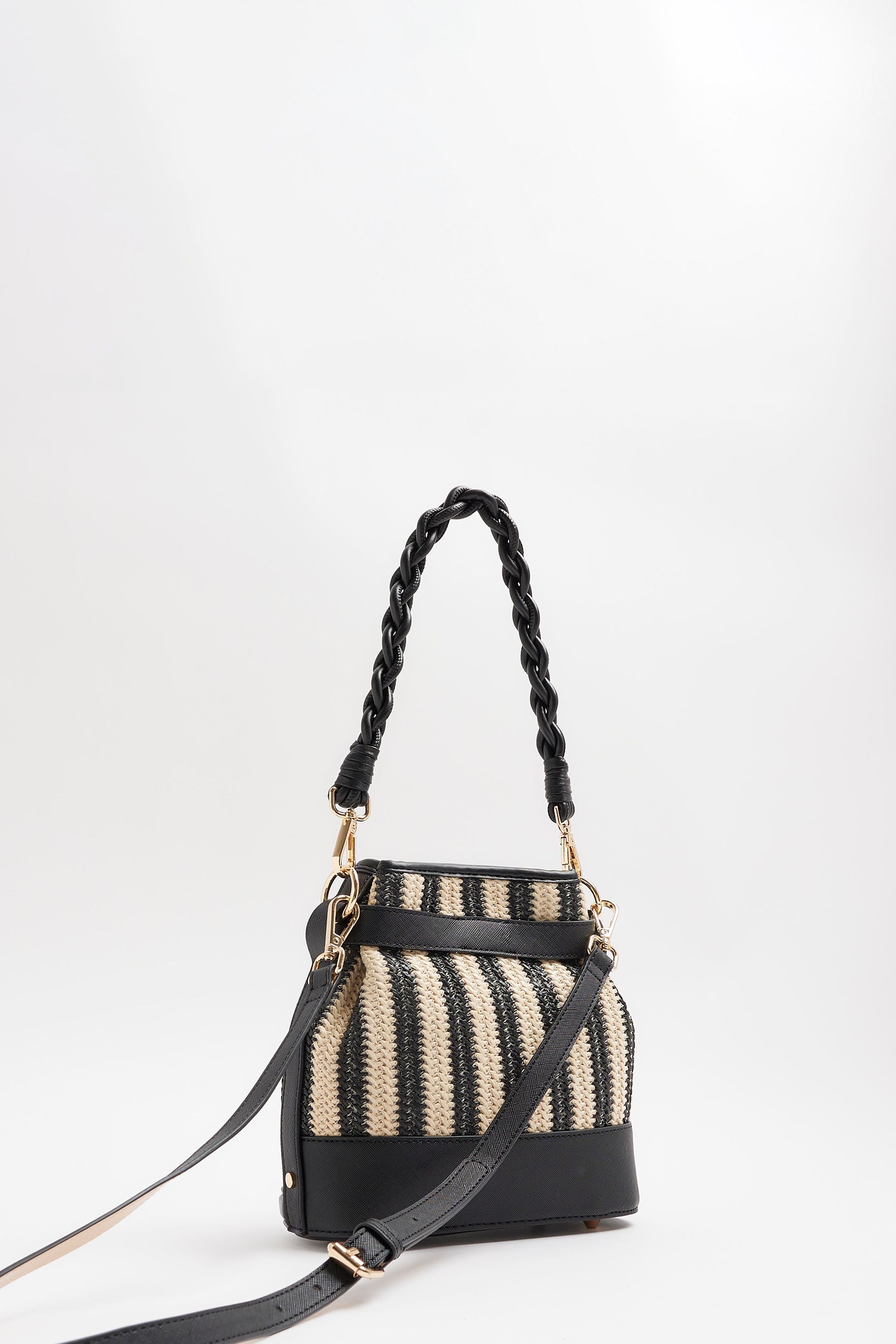 Buy River Island Black Small Stripe Raffia Bucket Bag from Next Luxembourg