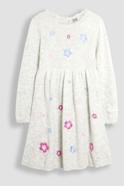 JoJo Maman Bébé Grey Flower Embroidered Knit Dress - Image 1 of 4