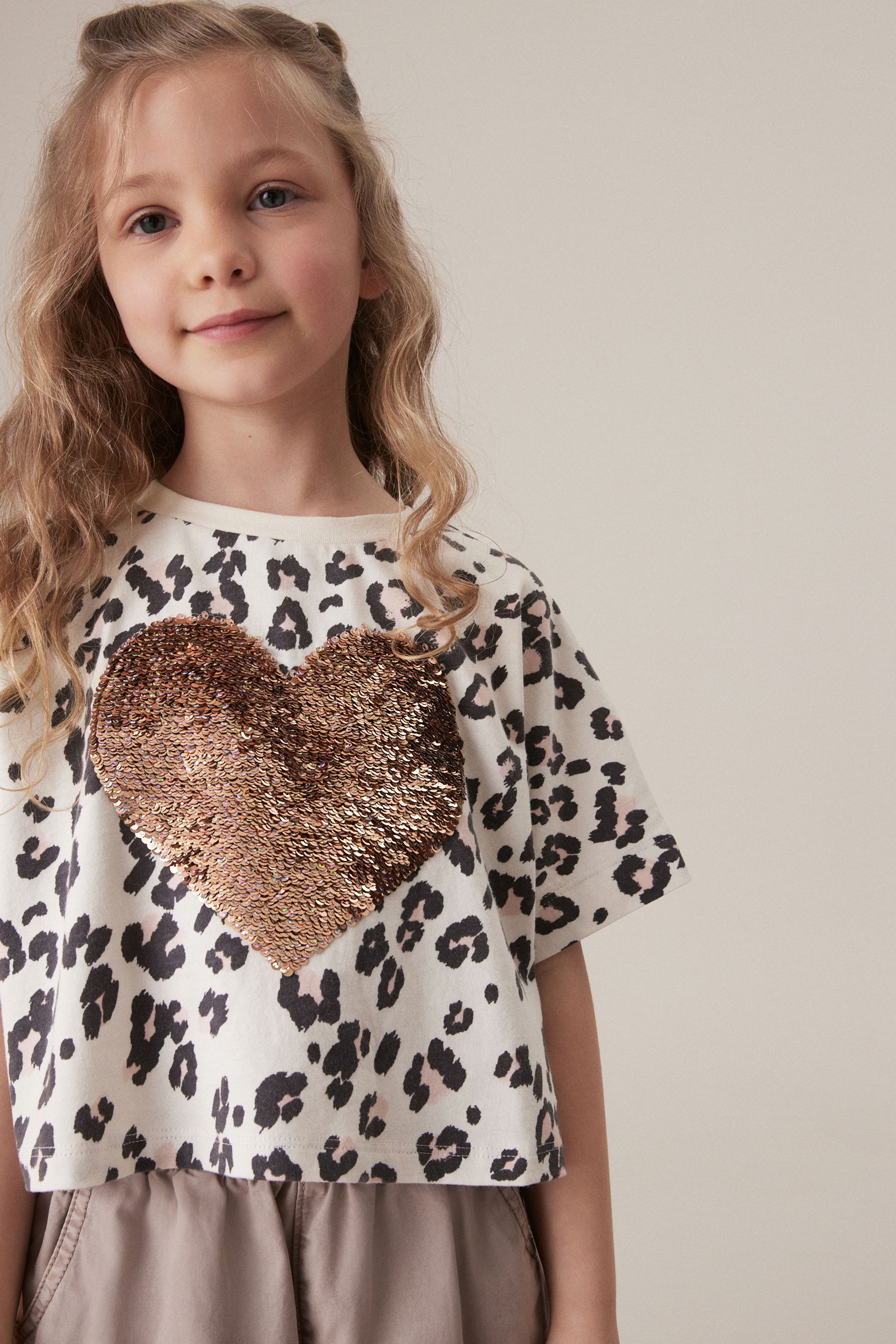 Buy Neutral 100 Cotton Sequin Heart T Shirt 3 16yrs from Next Luxembourg