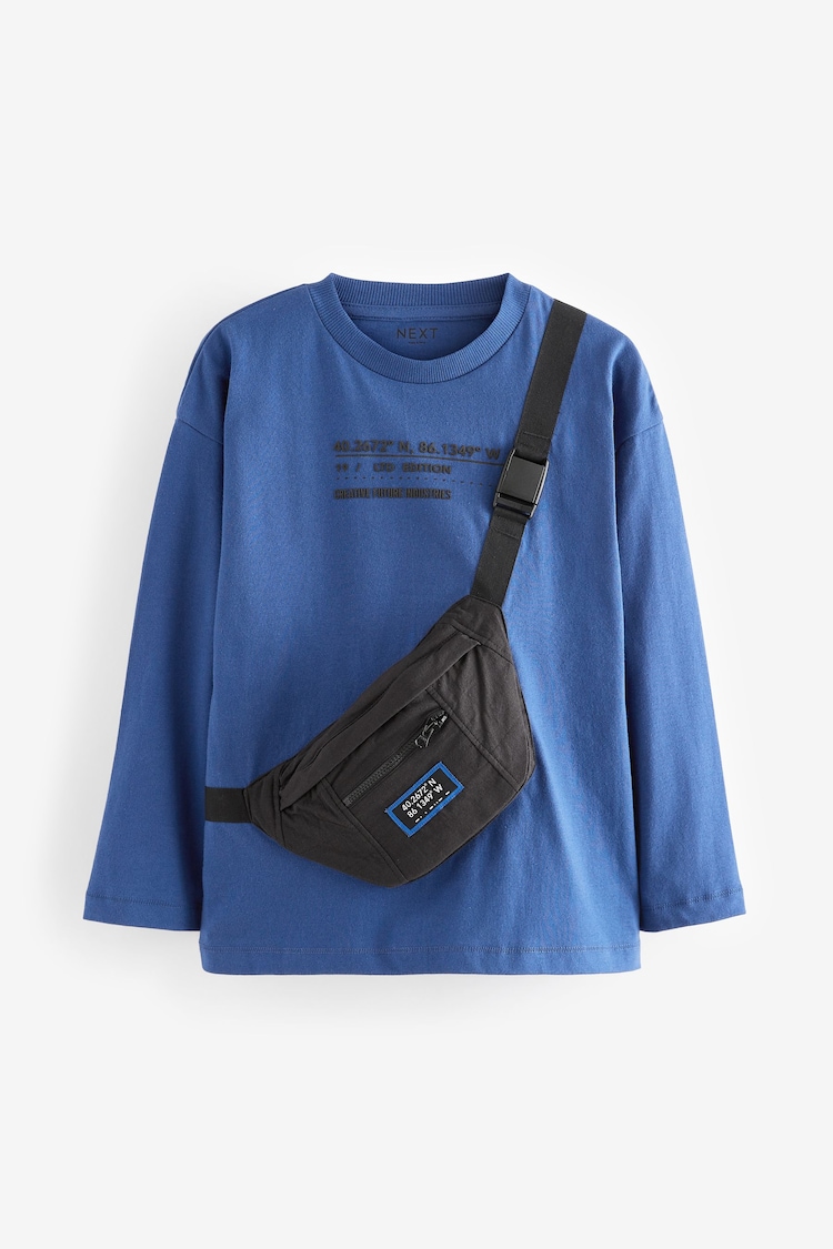 Cobalt Blue Bag Pocket Long Sleeve 100% Cotton T-Shirt (3-16yrs) - Image 1 of 3