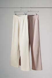 The Set Taupe Brown/Cream Wide Leg Joggers 2 Pack - Image 2 of 8