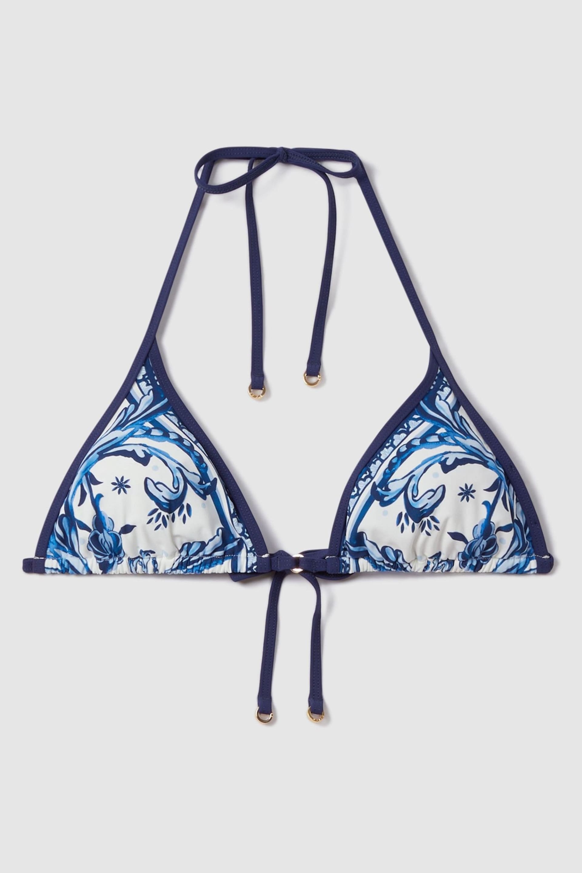 Reiss Blue Print Tina Printed Contrast Trim Bikini Top - Image 2 of 5