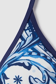 Reiss Blue Print Tina Printed Contrast Trim Bikini Top - Image 5 of 5