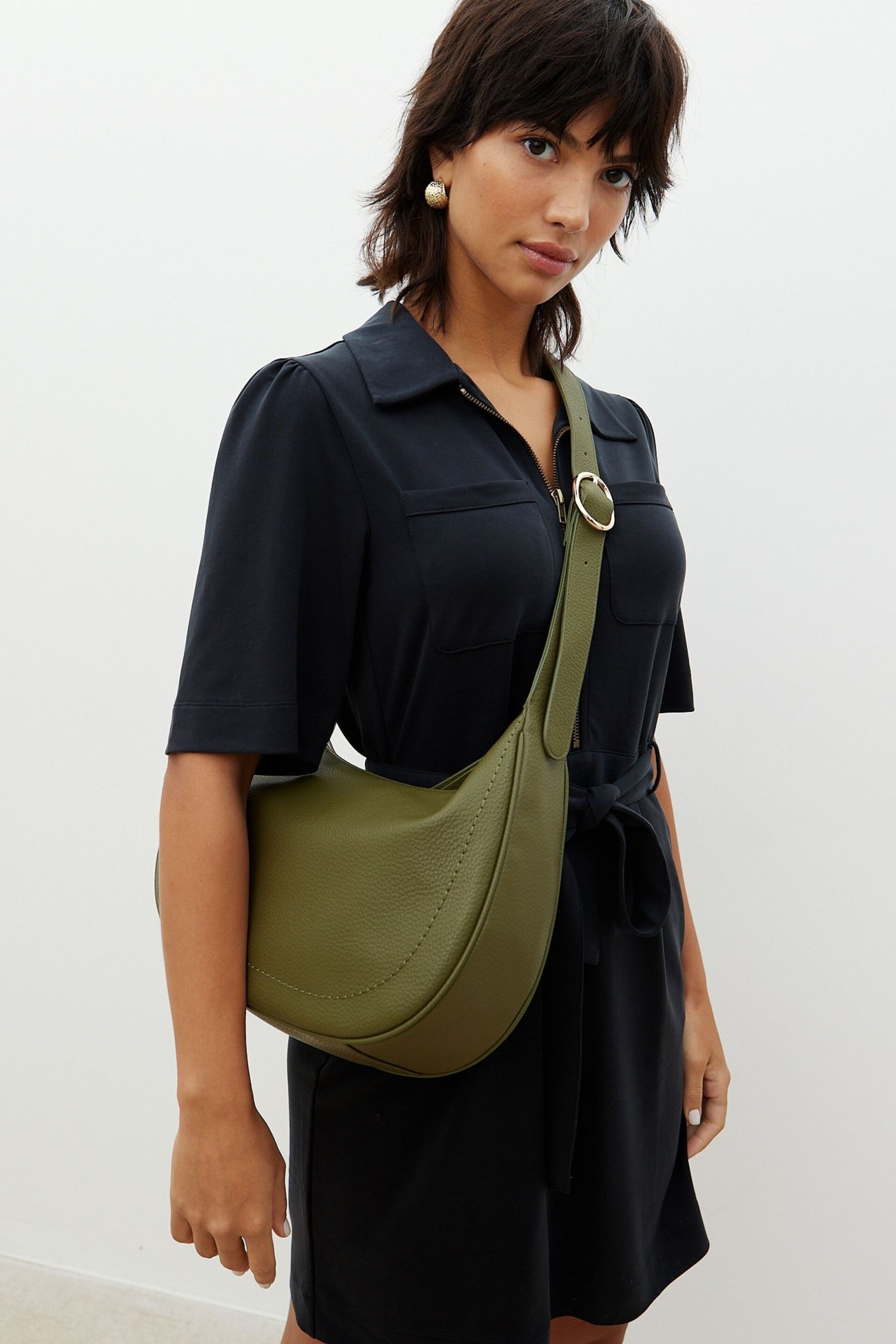 Oliver Bonas Green Ida Curved Sling Tote Bag - Image 1 of 7