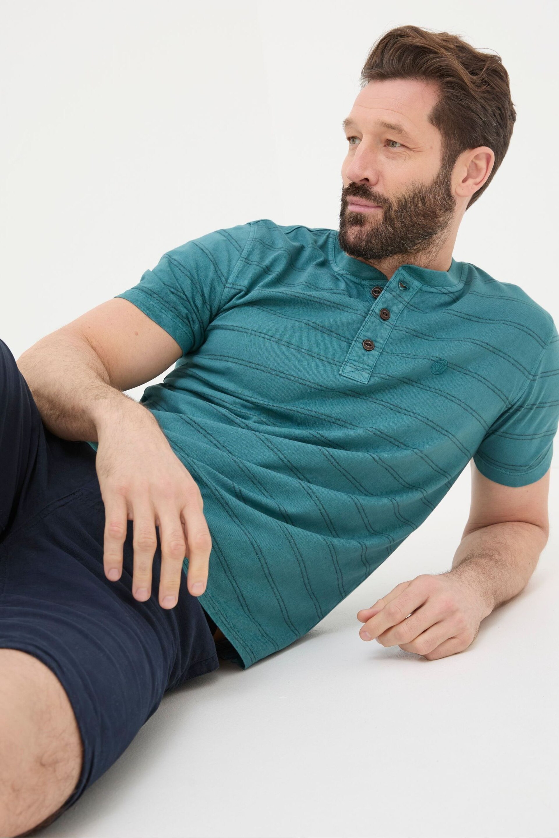 FatFace Blue Short Sleeve Stripe Henley T-Shirt - Image 3 of 5