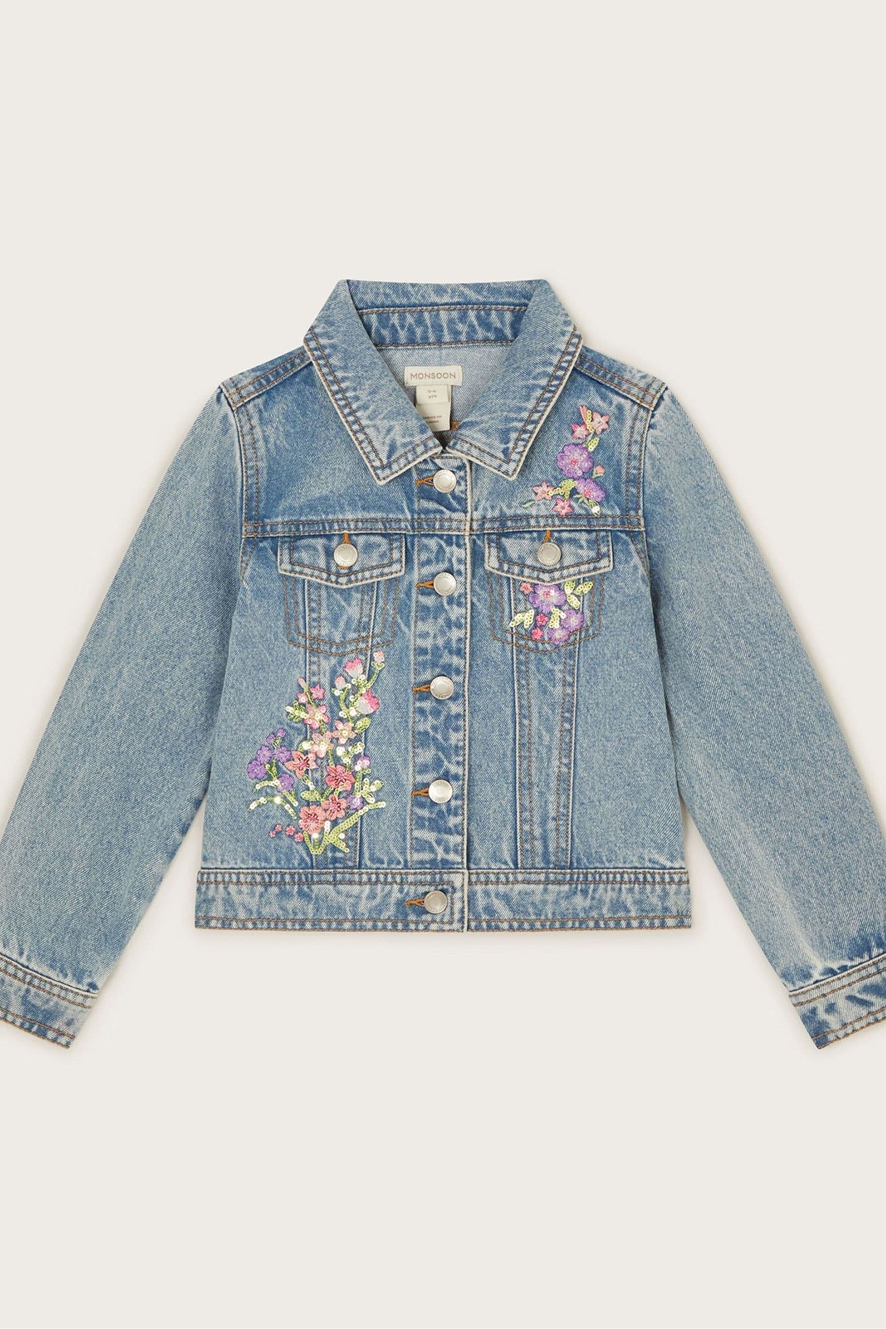 Buy Monsoon Blue Floral Embellished Denim Jacket from Next Luxembourg