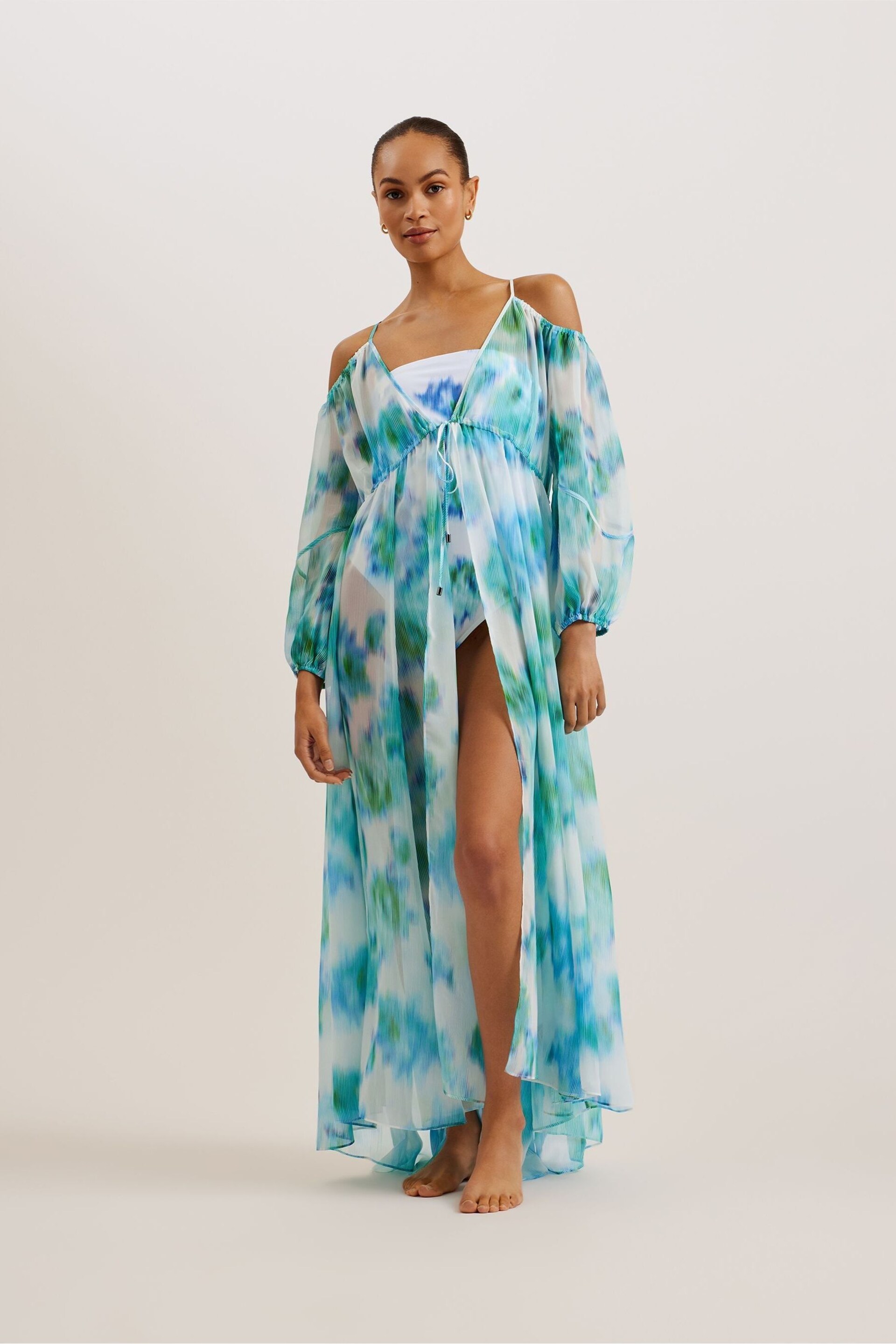 Ted Baker Multi Meriann Maxi Cover-Up With Cold Shoulder - Image 1 of 5