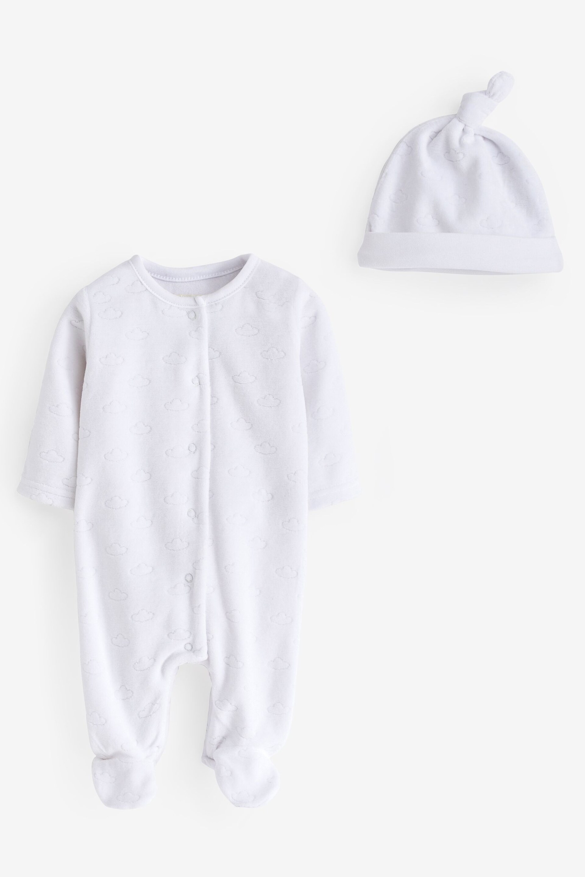 Mamas & Papas Cloud Velour Sleepsuit With Hat - Image 2 of 3