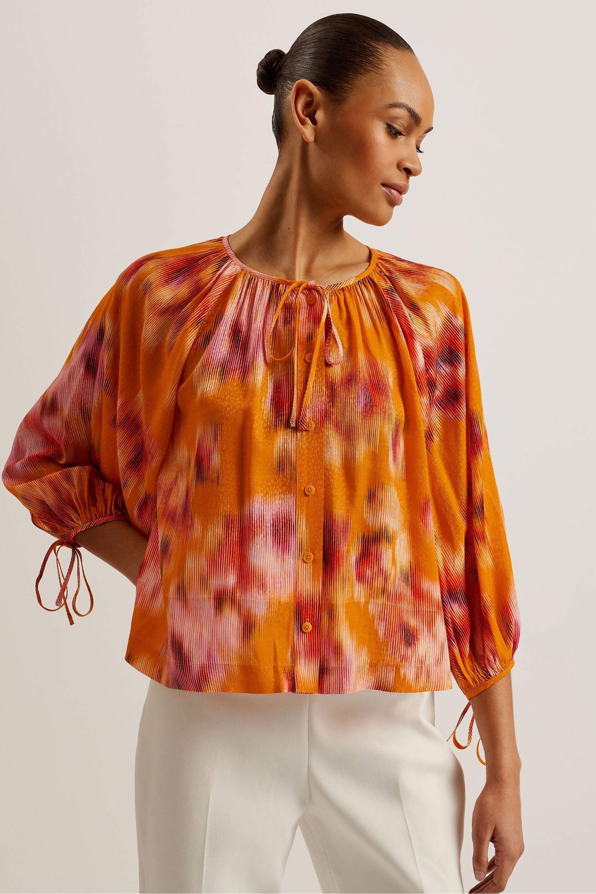 Ted Baker Orange Saphya Raglan Puff Sleeve Blouse - Image 2 of 6