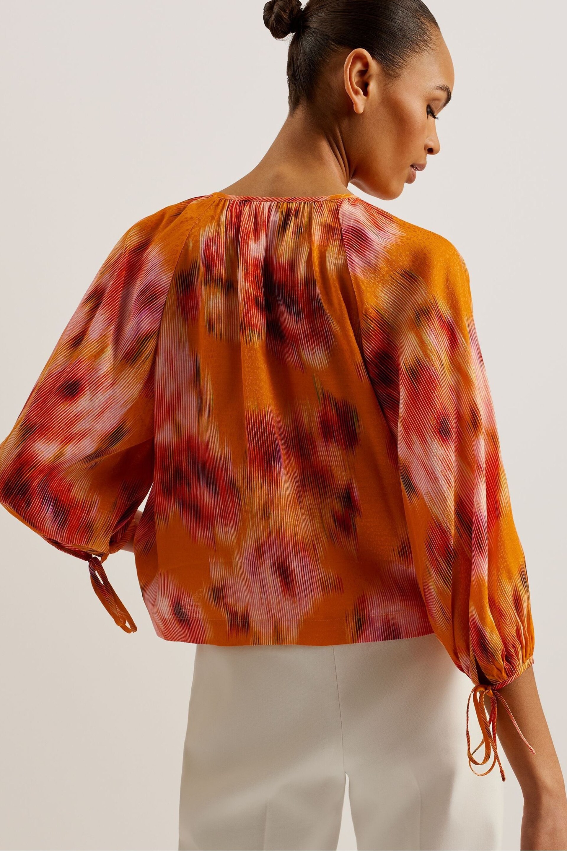 Ted Baker Orange Saphya Raglan Puff Sleeve Blouse - Image 5 of 6