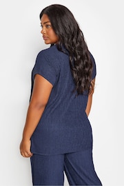 Yours Curve Blue Crinkle Plisse Grown On T-Shirt - Image 3 of 5