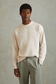 Reiss Off White Cube Cotton Crew Neck Long Sleeve T-Shirt - Image 1 of 6