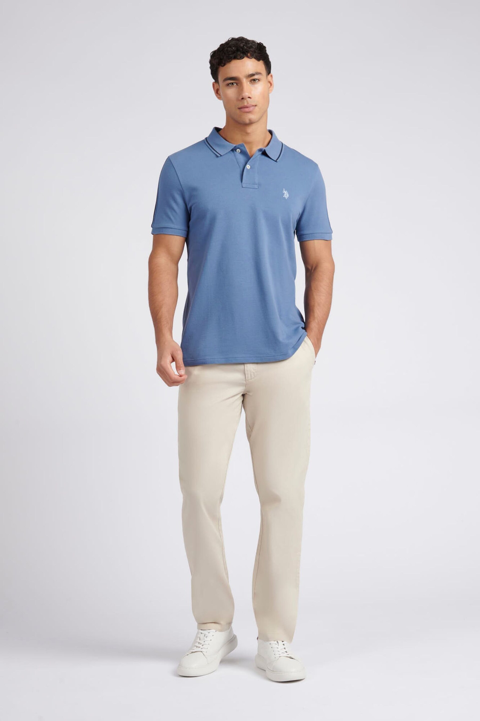 U.S. Polo Assn. Mens Blue Regular Fit Taped Polo Shirt - Image 3 of 7