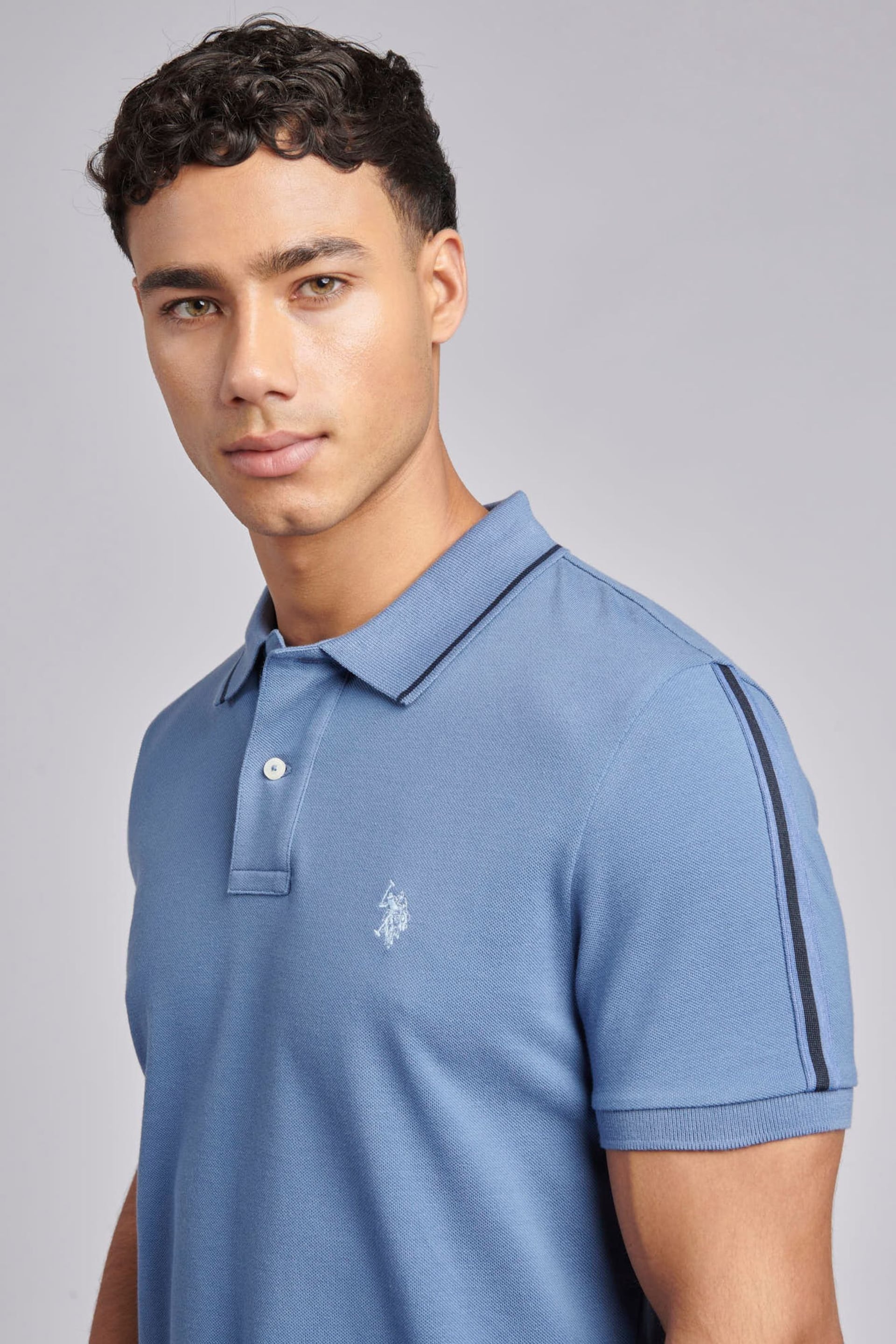 U.S. Polo Assn. Mens Blue Regular Fit Taped Polo Shirt - Image 4 of 7