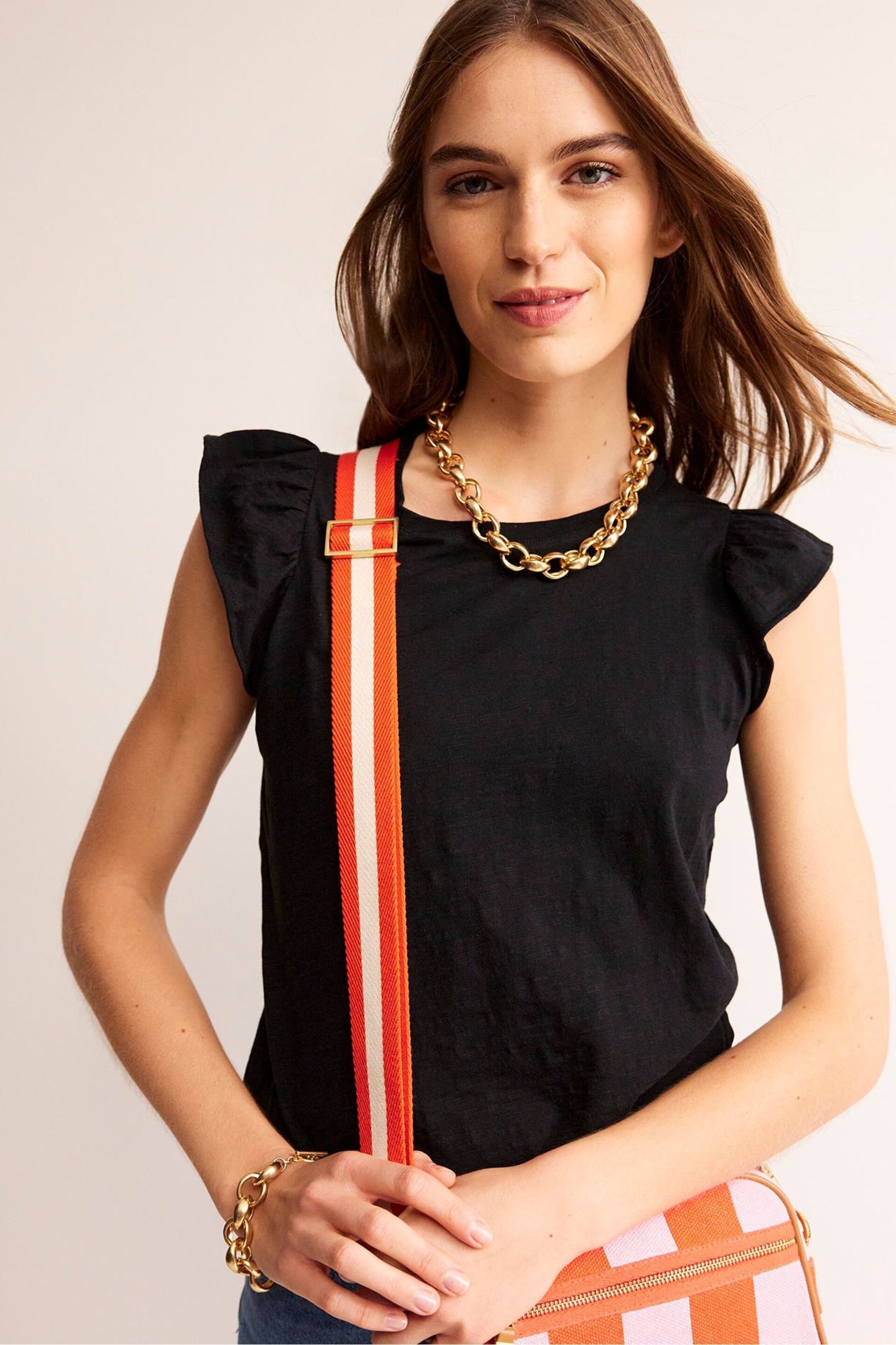 Boden Black Cotton Flutter Top - Image 1 of 5