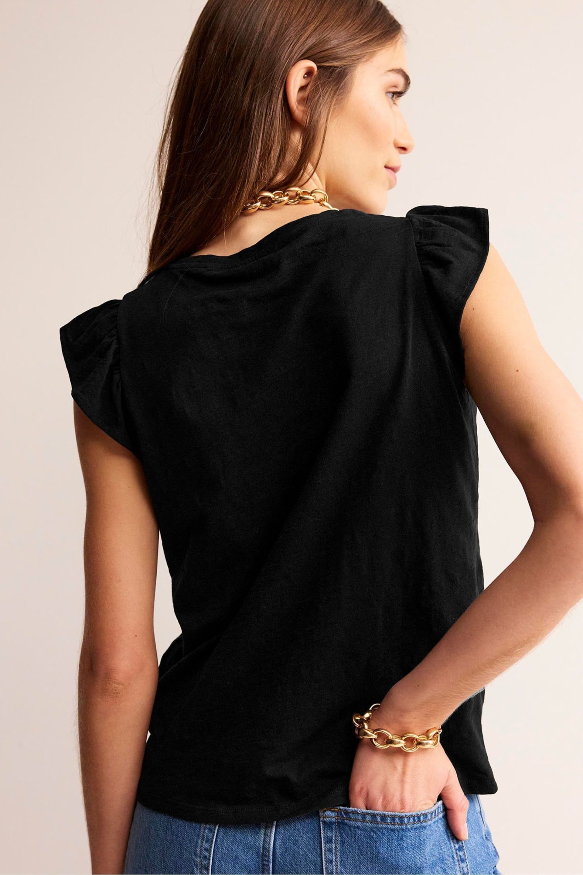 Boden Black Cotton Flutter Top - Image 3 of 5