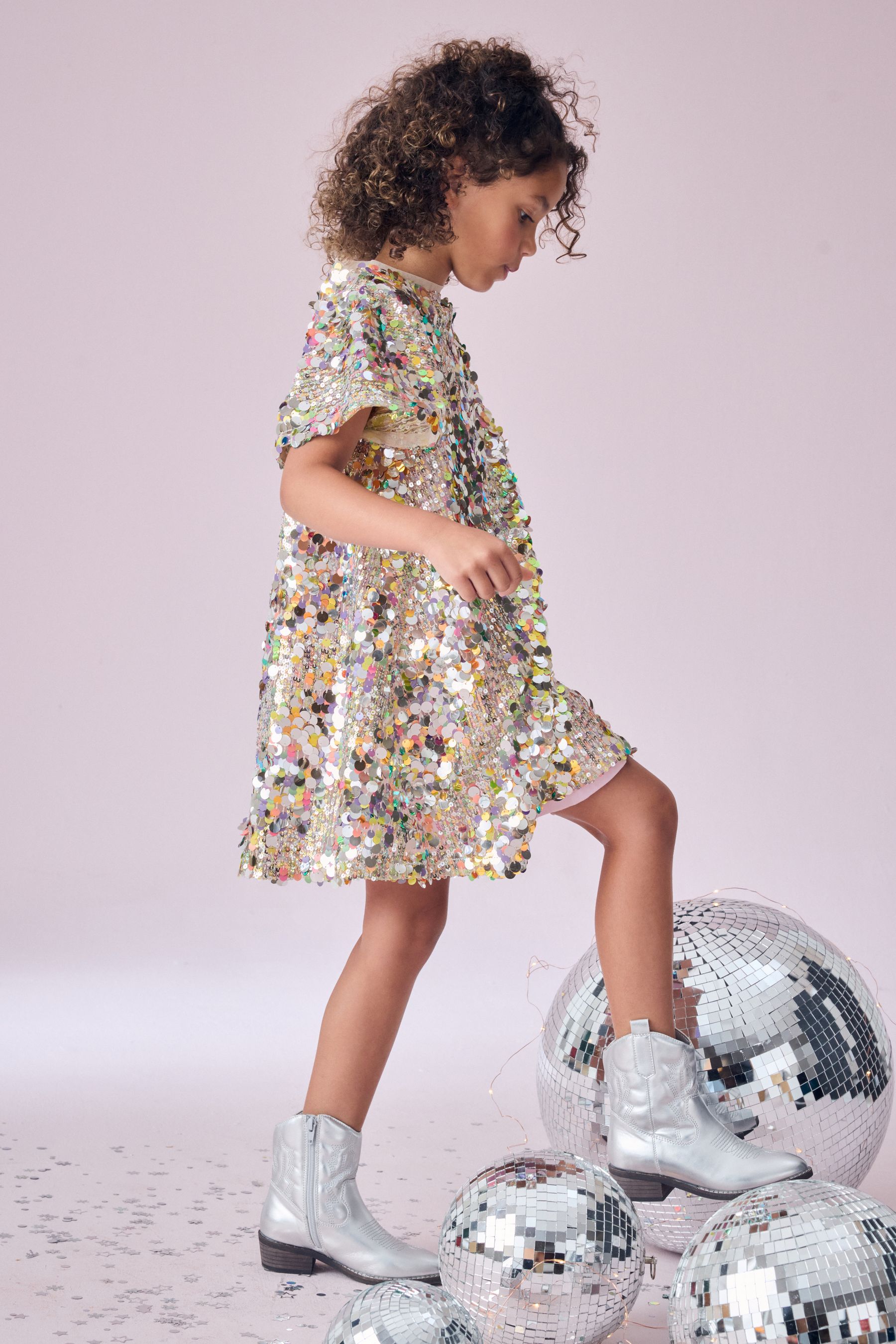 Buy Multi Sequin Angel Sleeve Party Dress 3 14yrs from Next Luxembourg