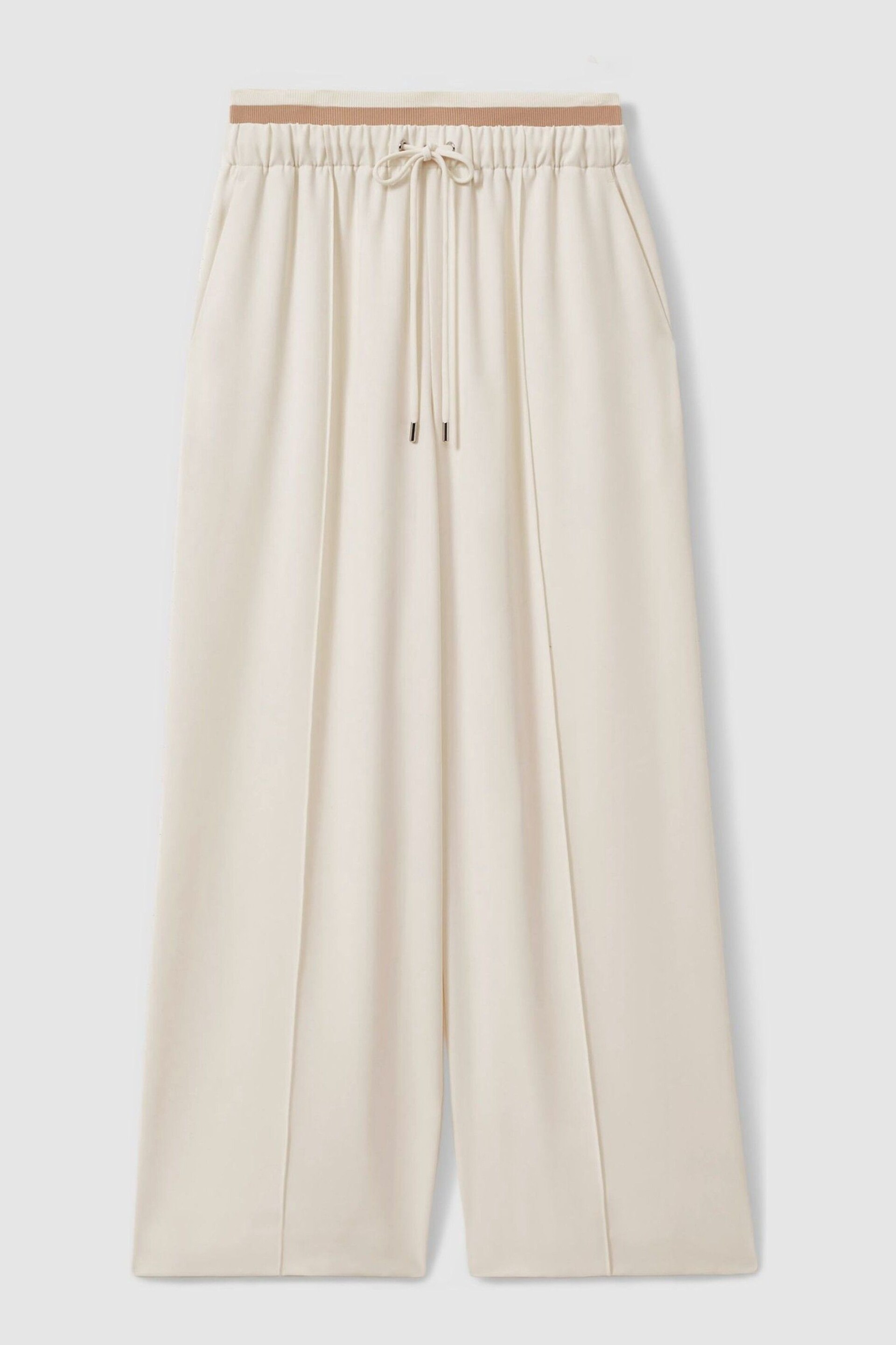 Reiss Cream Fleur Waistband Detail Wide Leg Trousers - Image 2 of 6