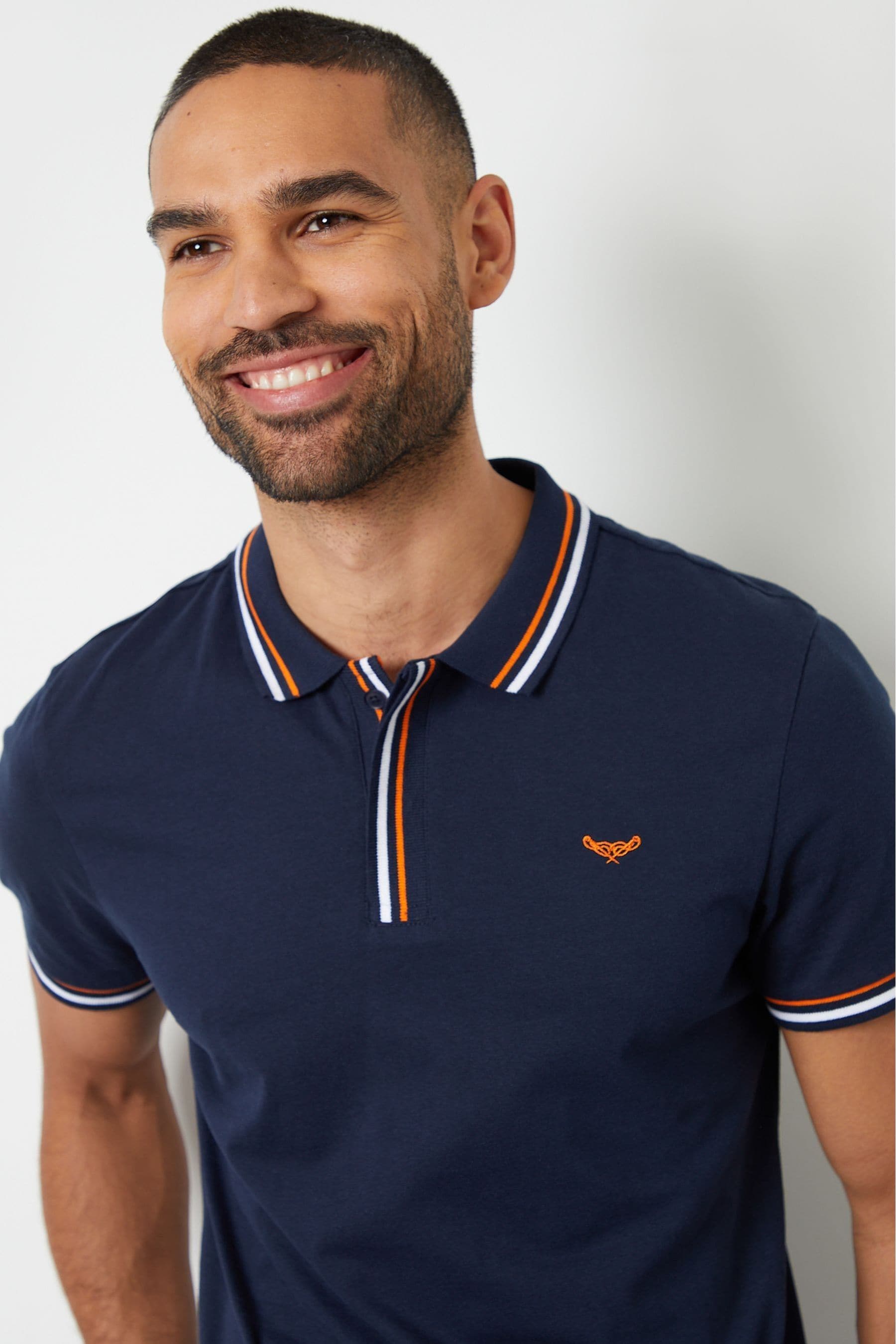 Threadbare Navy Blue 100 Cotton Polo Shirt With Herringbone Detail Collar