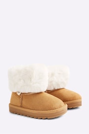 River Island Brown Girls Suedette Fur Lined Boots - Image 2 of 3