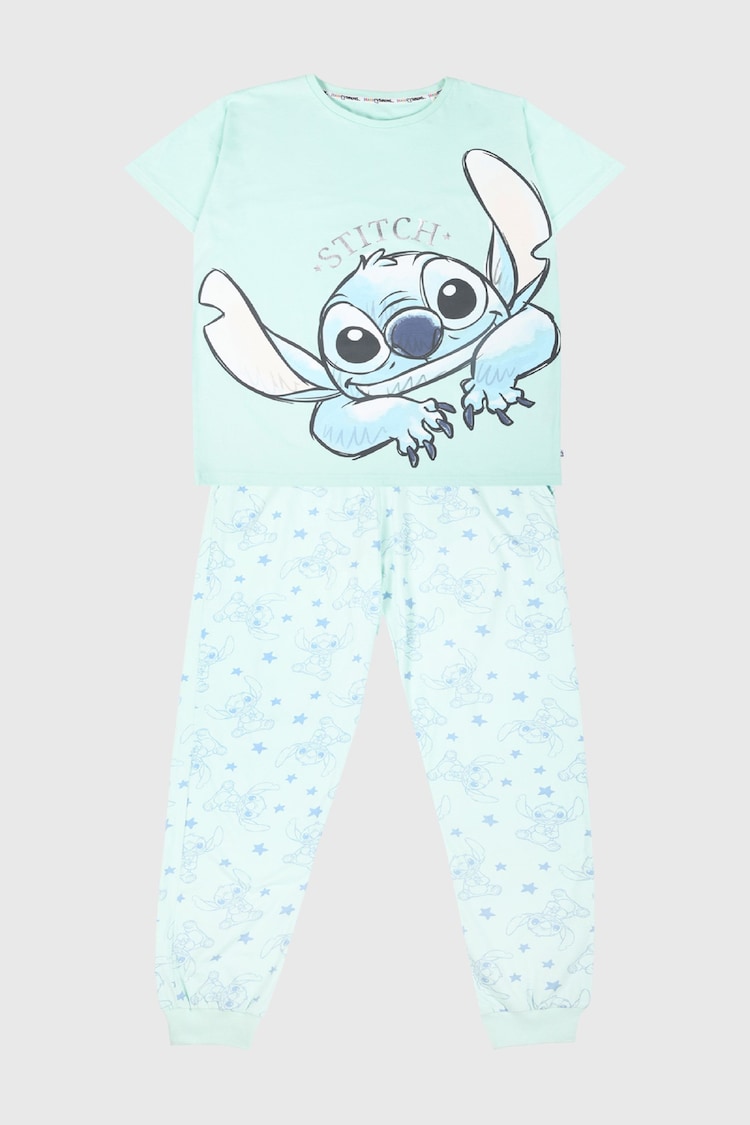 Brand Threads Blue Ladies 100% Cotton Disney Stitch Pyjama Set - Image 1 of 5